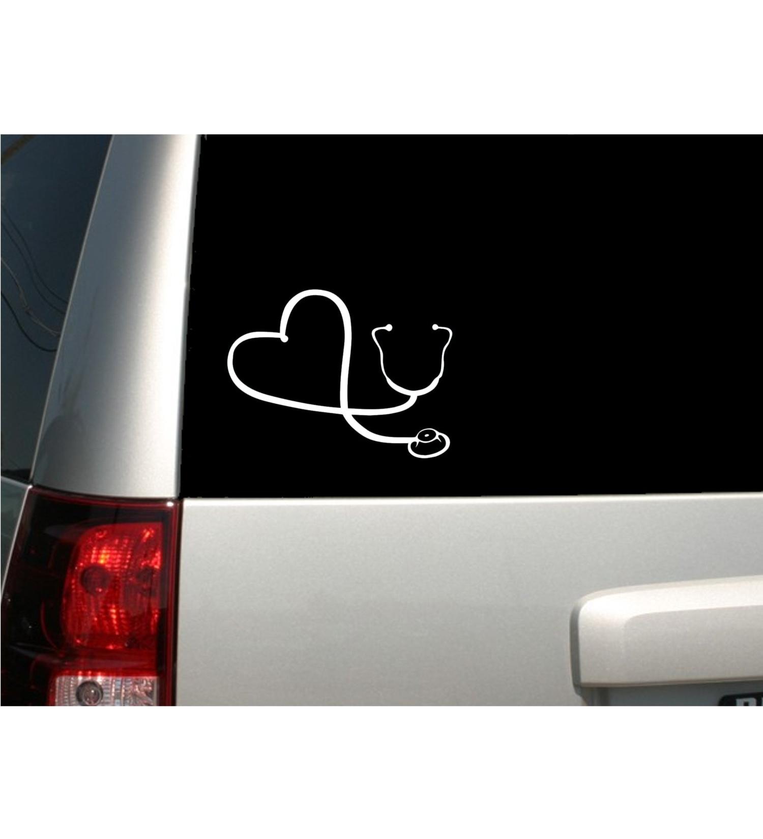 6" White Vinyl"Stethoscope Heart" Decal - Nurse - Doctor - RN - LPN - Made in The USA