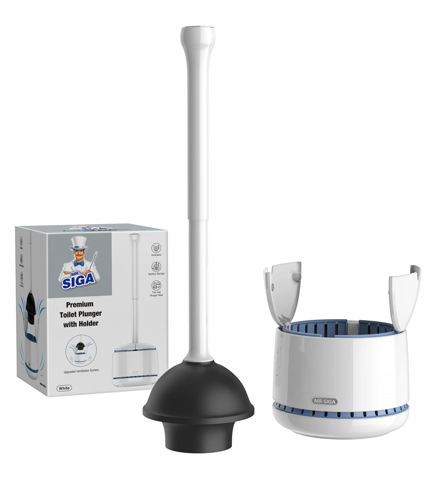 MR.SIGA Heavy Duty Toilet Plunger with Holder - Bathroom Cleaning Combo in White - Buy Online on GoSupps.com