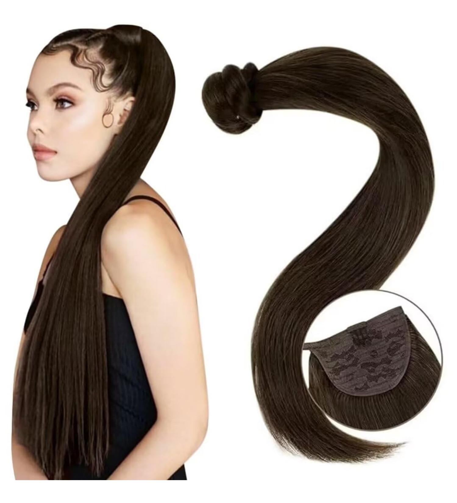 Easyouth Brown Human Hair Ponytail Extensions 14 Inch - 70g #2 | Real Hair Wrap Around Ponytail - Buy Online on GoSupps.com