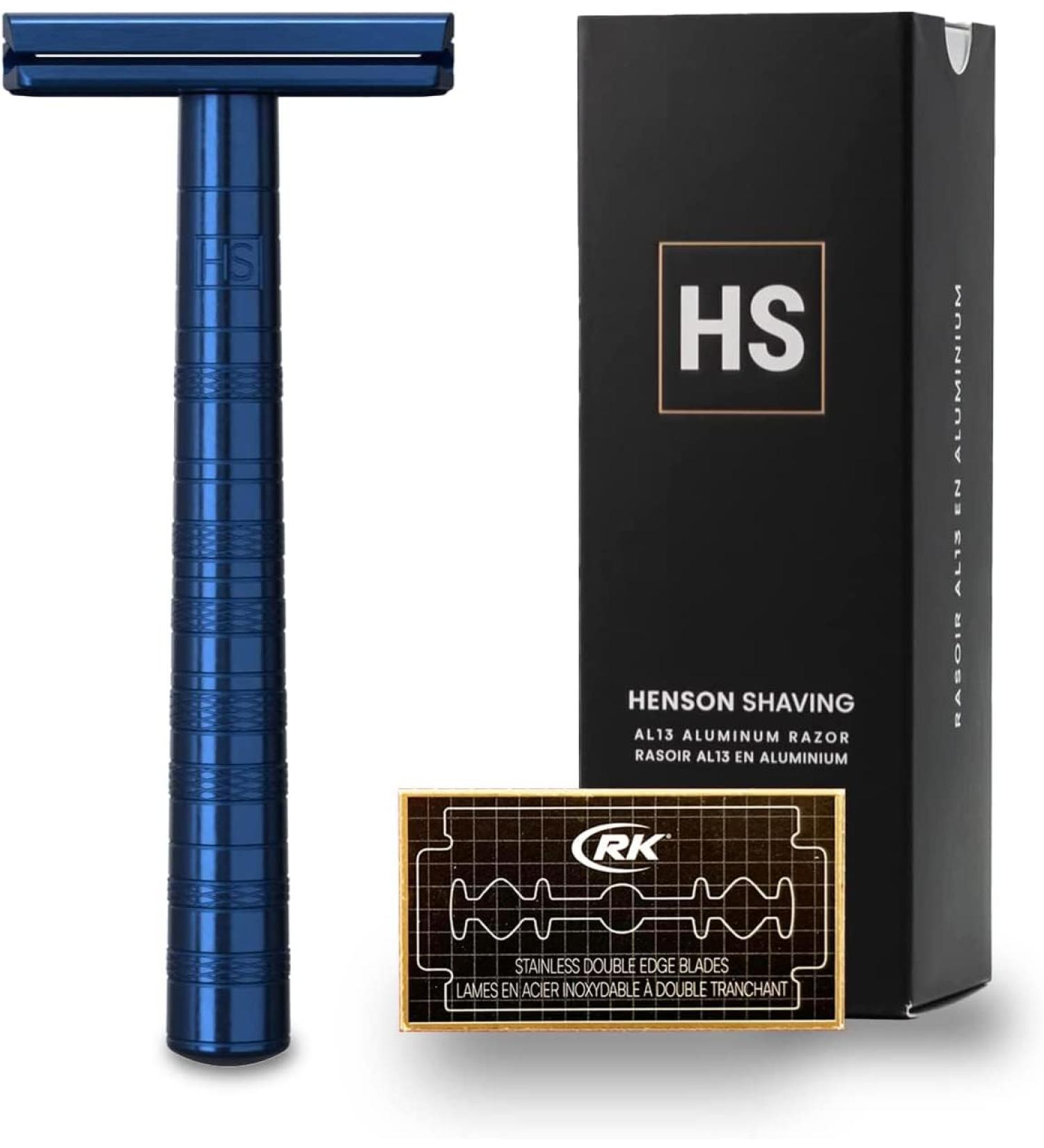 Henson Shaving AL13-M DE Safety Razor - Premium Steel Blue for a Superior Shave | International Shipping Available - Buy Online on GoSupps.com