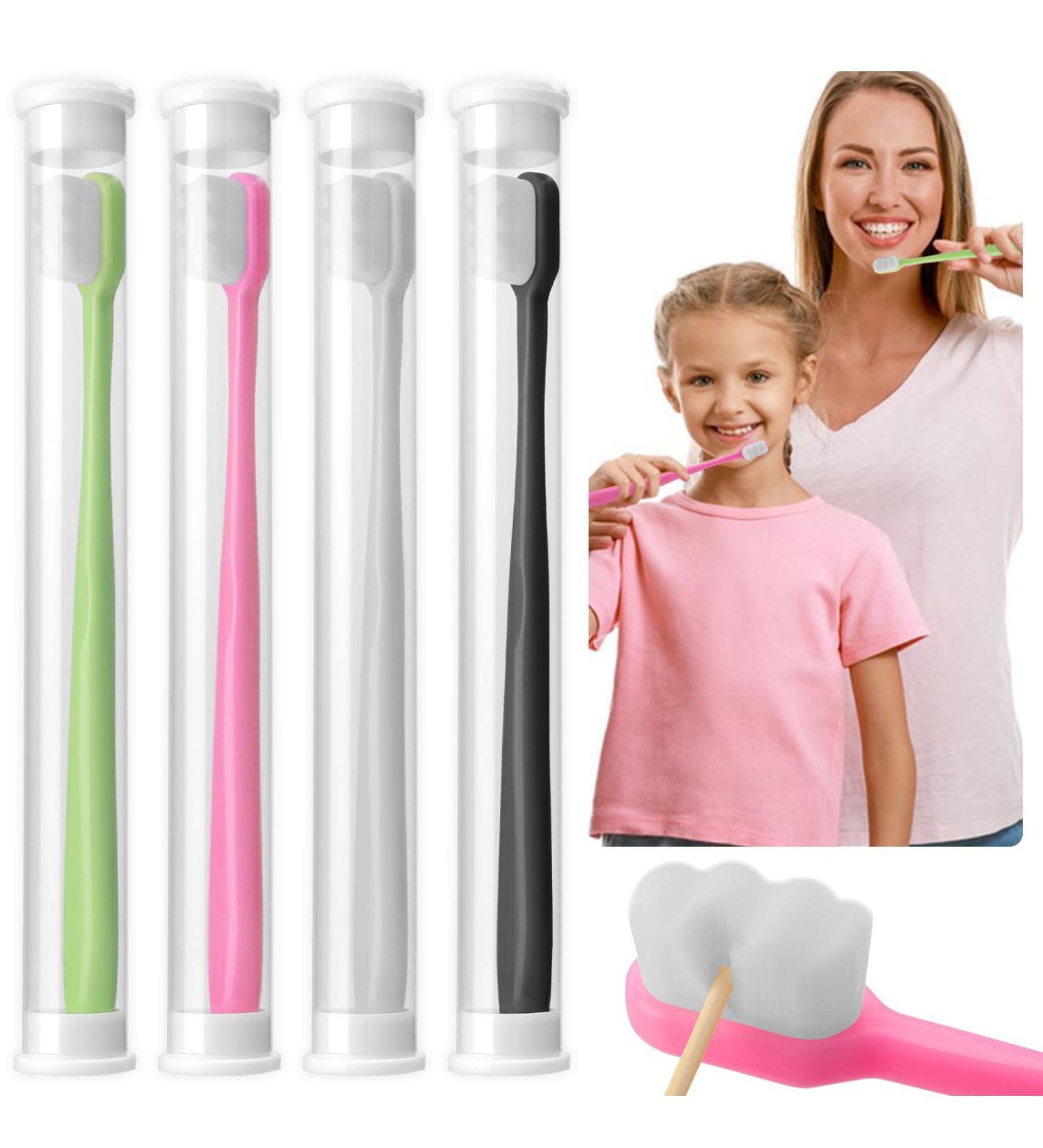 Sibba 4 Pack Extra Soft Micro Nano Manual Toothbrush for Sensitive Gums | Ultra-Bristles & Conical Design - Individually Packaged (Black Pink Blue White) - Ideal for Gum Care Adults - Buy Online on GoSupps.com