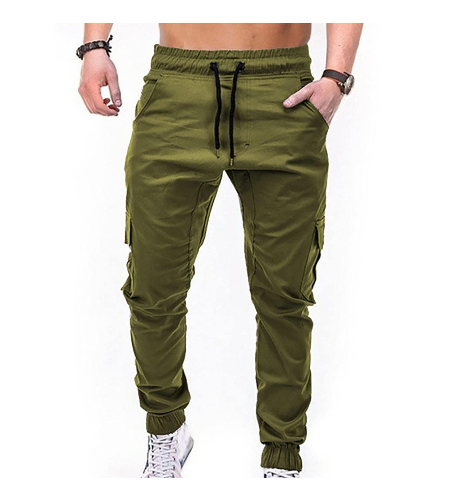 Men's Drawstring Cargo Pants | Casual Fashion Overalls with Pockets | Plus Size Army Green Trousers - Buy Online on GoSupps.com