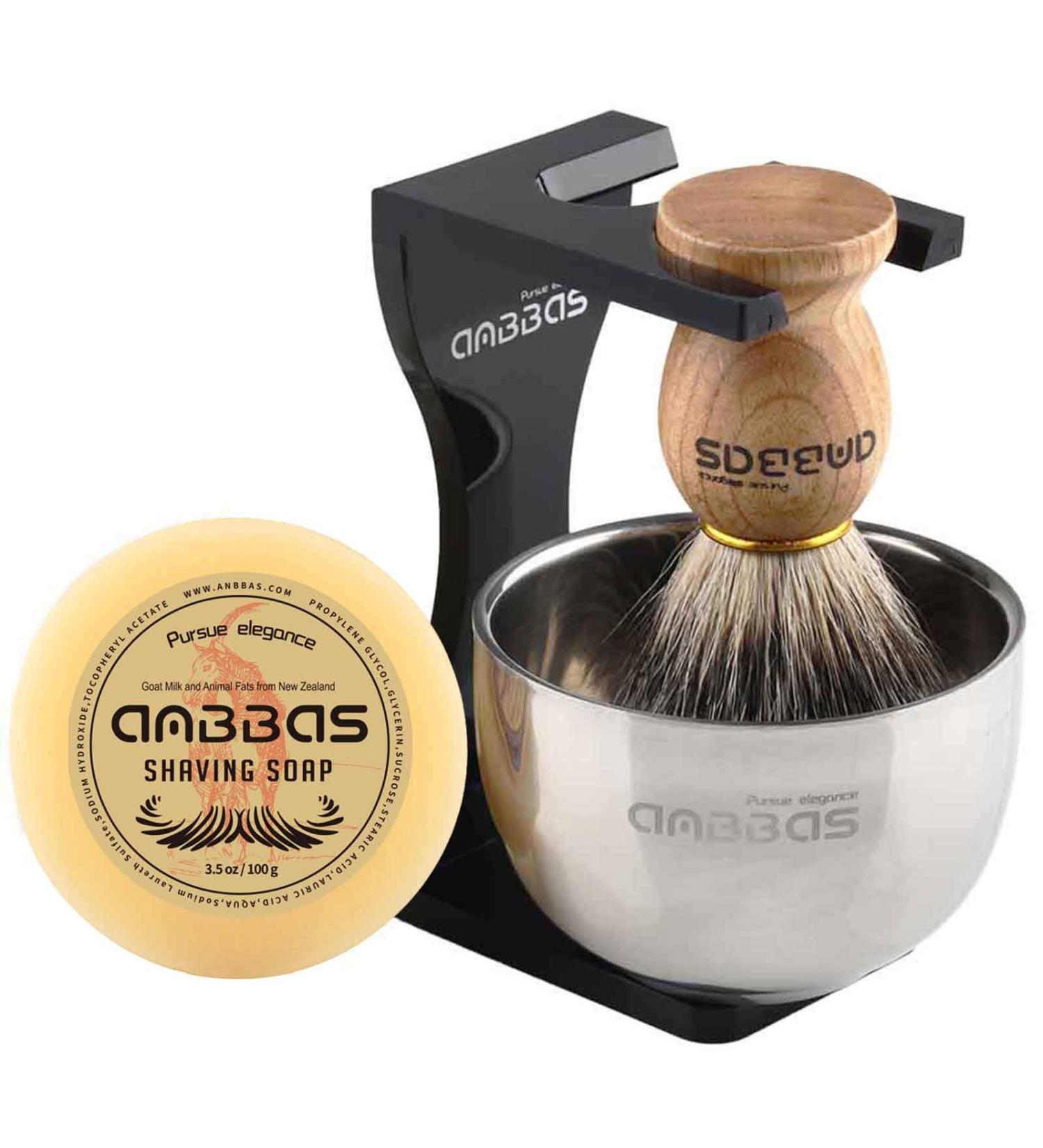 Premium Absbas Men's Gift Set: Pure Dachshaar Shaving Brush Razor Soap & Acrylic Wood Stand - Perfect for Grooming & Bathroom Essentials - Buy Online on GoSupps.com