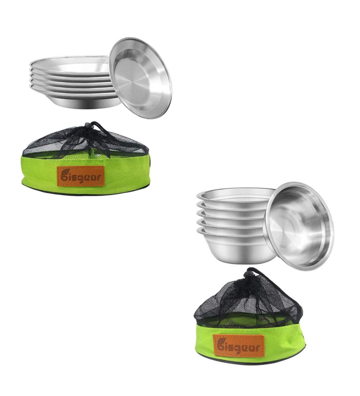 Bisgear Stainless Steel 6pcs 10.25 Divided Plates + Bowl Outdoor Dinnerware Set - BPA Free Round Plates for Backpacking, Hiking, Picnic & BBQ - Buy Online on GoSupps.com