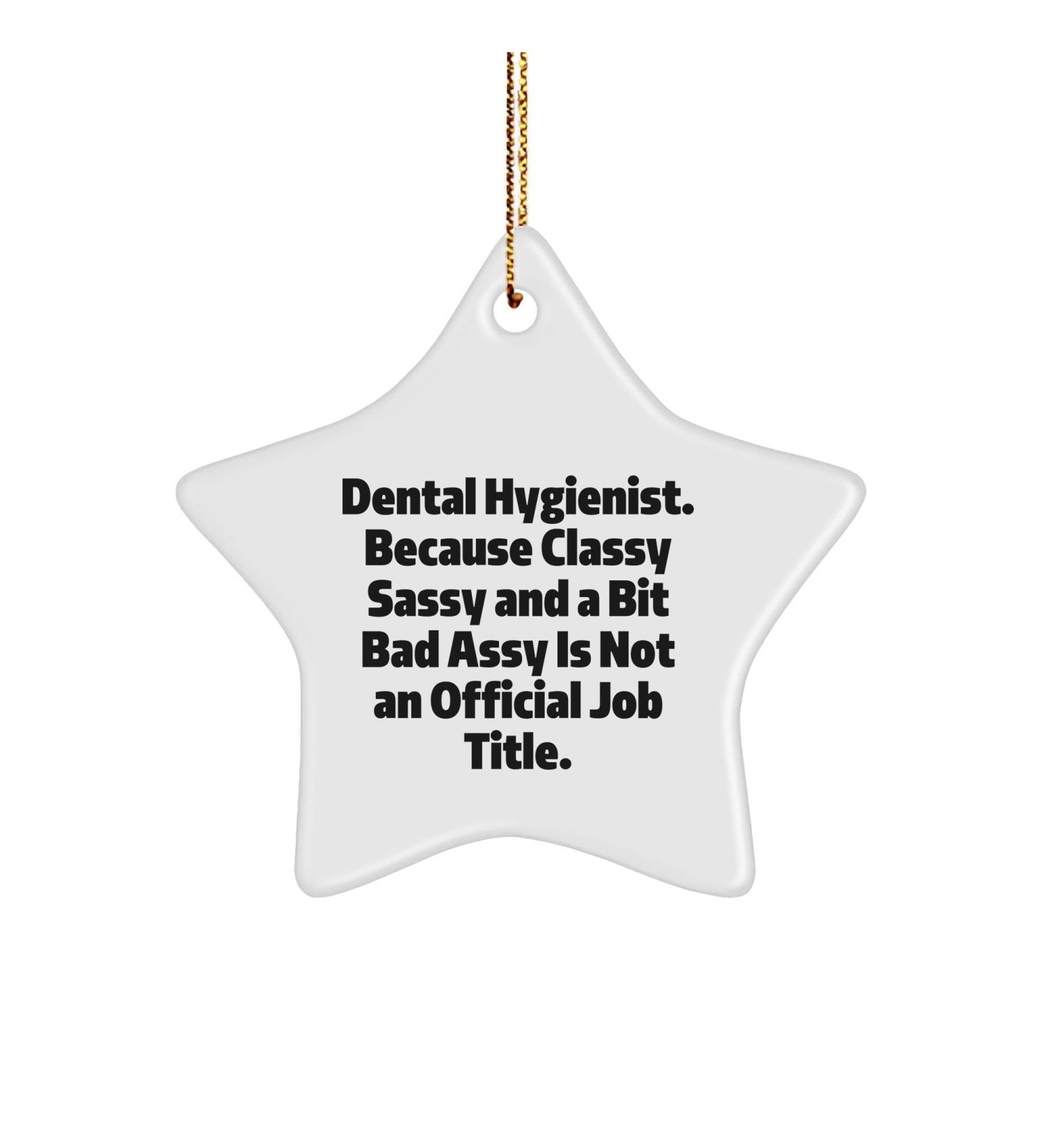 Dental Hygienist Gifts Funny Star Ornament 'Dental Hygienist. Because Classy Sassy and A Bit Fearlessy is Not an Official Job Title.' for Christmas