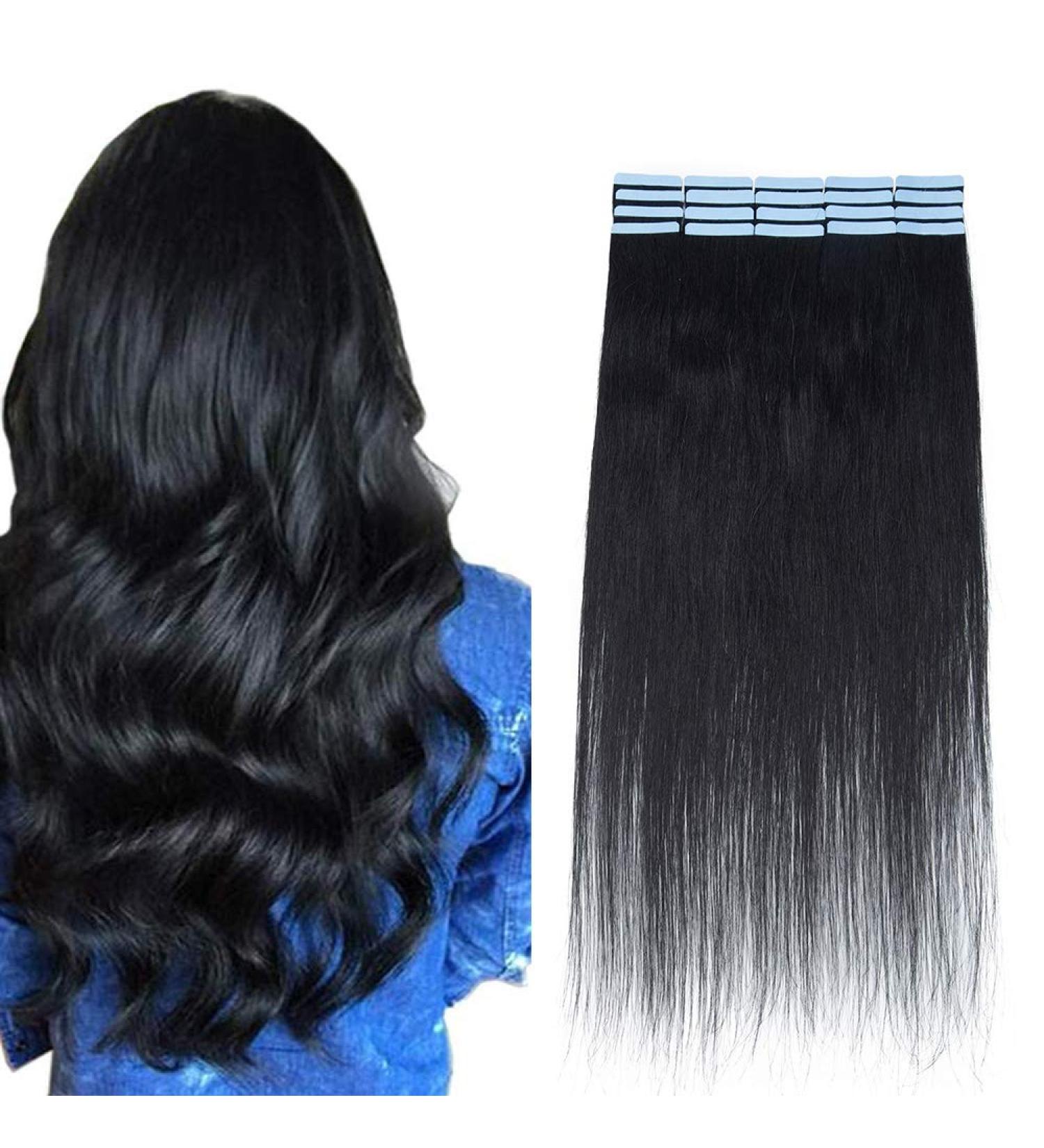 SEGO Tape in Extensions - 20 Wefts 50g Remy Real Hair 20 Black #1 + 10 Free Tapes - Premium Quality Hair Extensions for Effortless Style - Buy Online on GoSupps.com