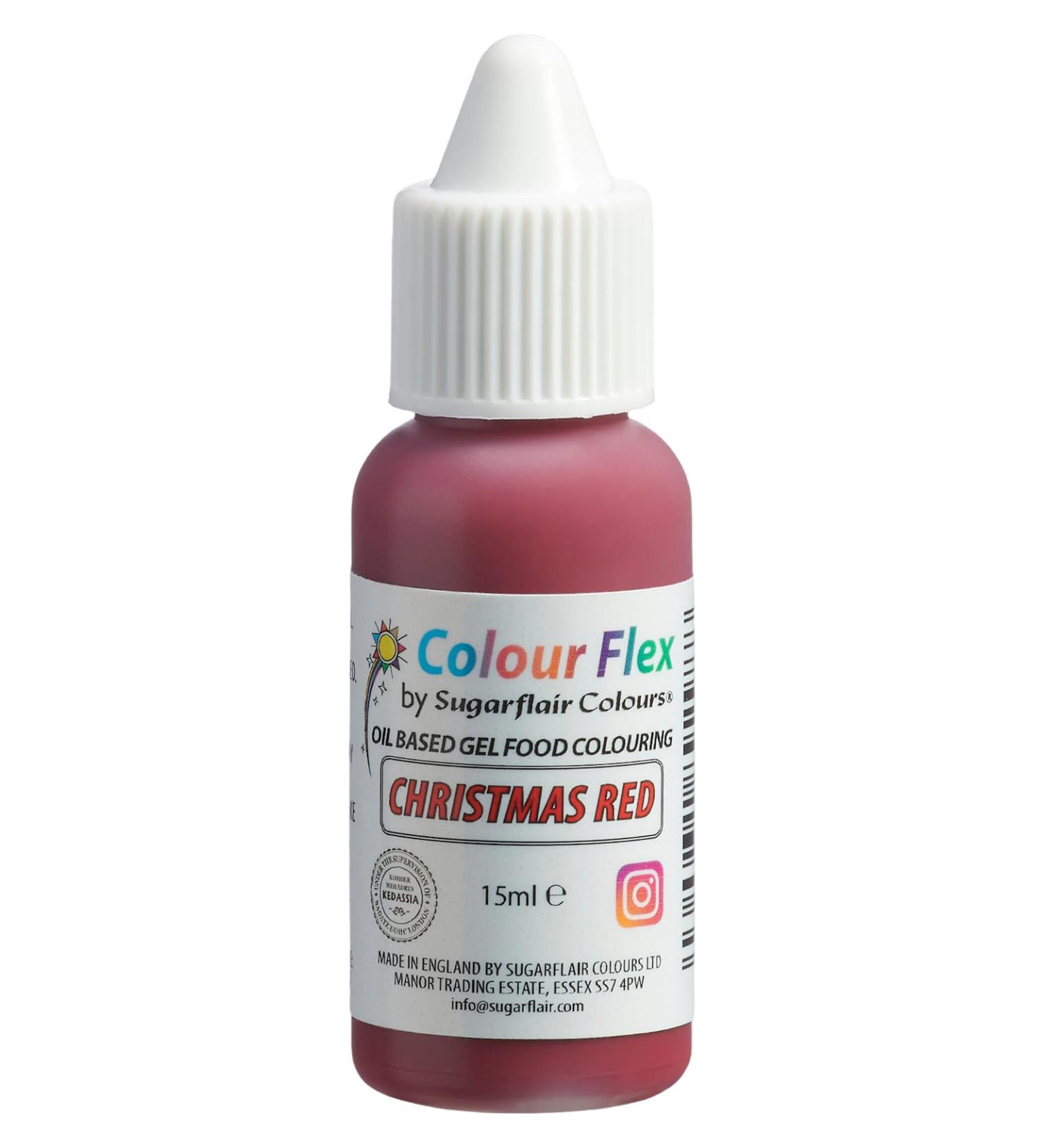 Colour Flex Christmas Red Oil Based Food Colouring Gel For Colouring High Fat Foods Buttercream Chocolate Batters Fondant Icing & More - 15ml