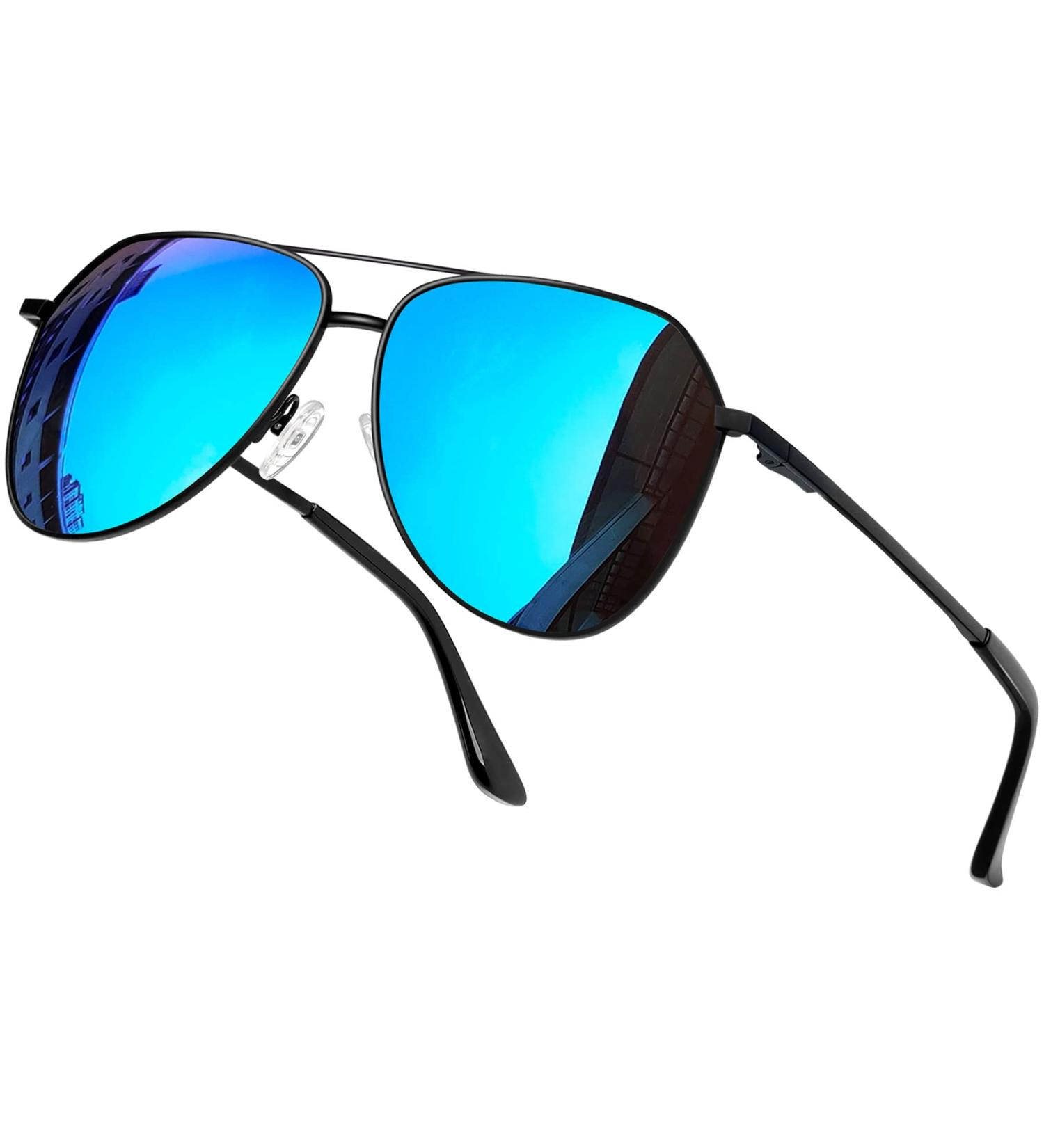 Joopin Polarised Aviation Sunglasses | Al-Mg Metal Frame | UV Protection for Men & Women | Driving Sun Glasses - B05 Black/Mirrored Blue - Buy Online on GoSupps.com
