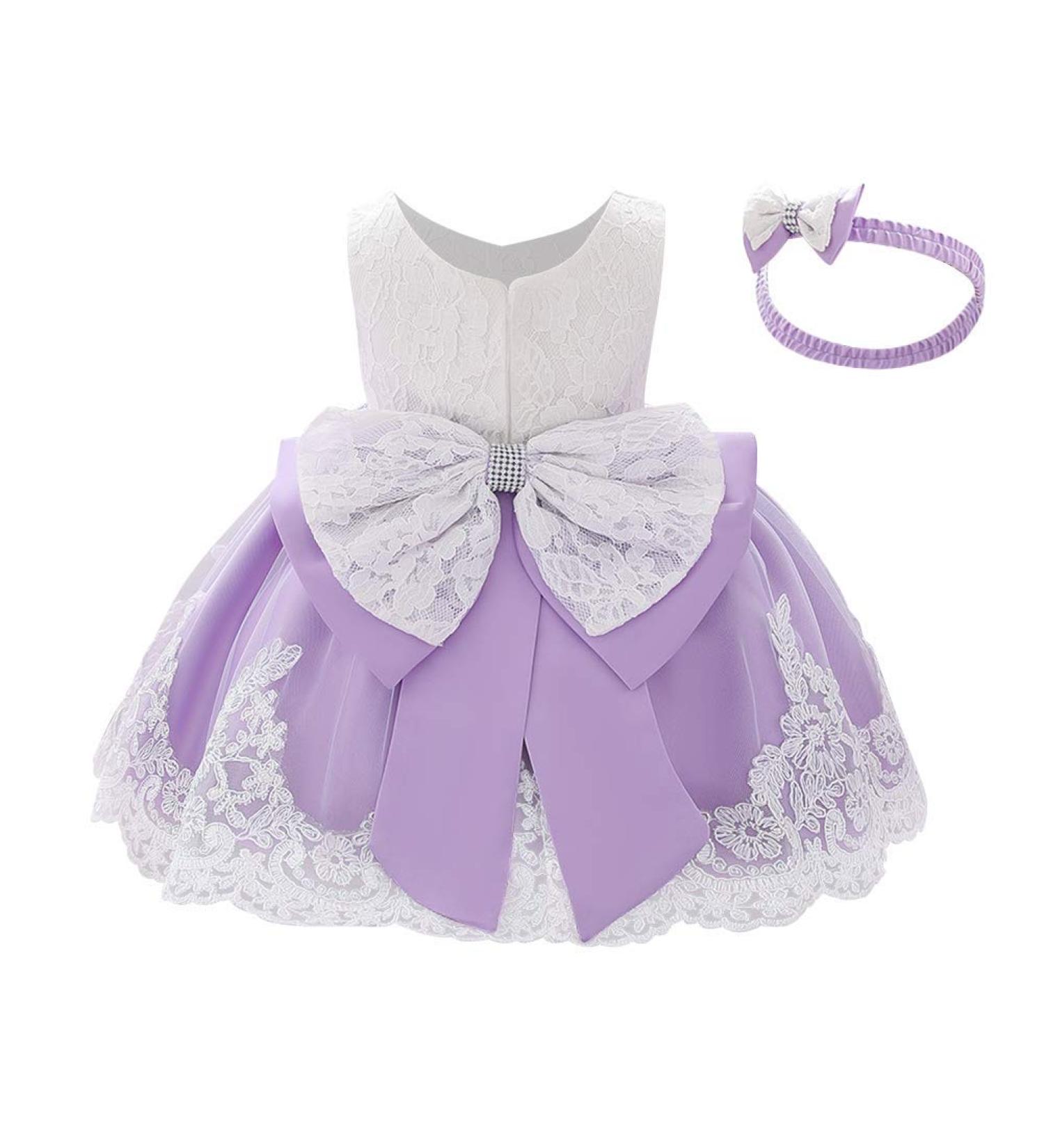 FYMNSI Baby Girl Baptism Christening Dress with Lace Floral Embroidery and Headband - Violet, 6-9 Months - Buy Online on GoSupps.com