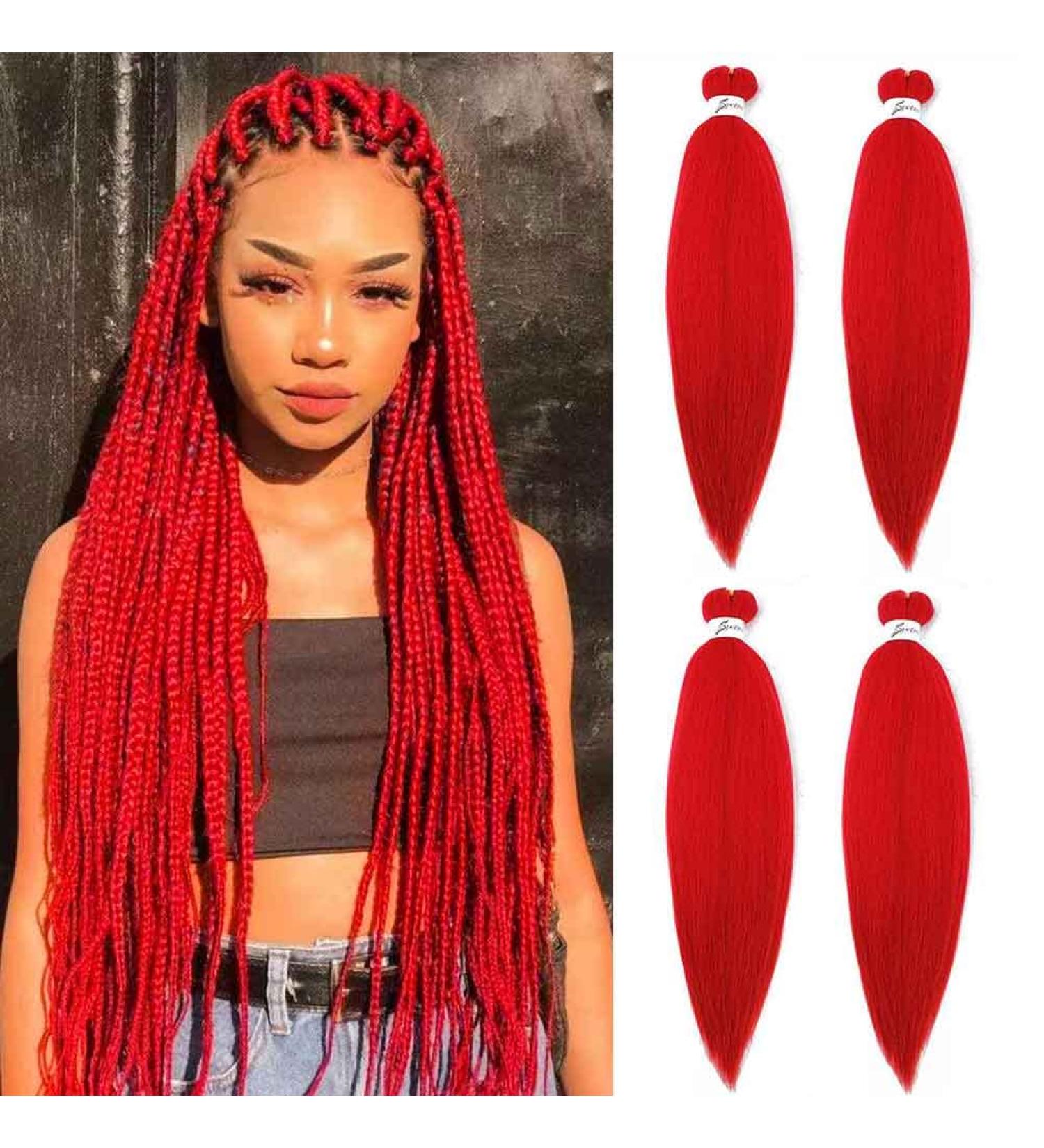 SOKU Red Pre Stretched Braiding Hair 24 Long - 4 Packs Synthetic Fiber Crochet Twist Braids | Soft Yaki Straight Texture - Red Color - Buy Online on GoSupps.com