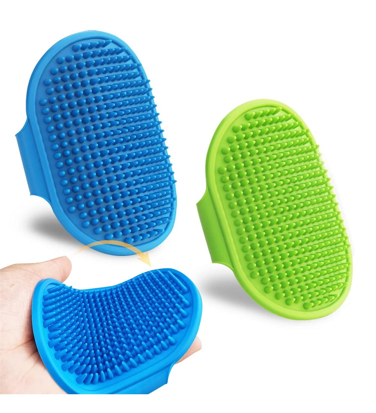 2 Pcs Dog Grooming Brush & Shampoo Bath Brush Set - Adjustable Ring Handle for Long & Short Haired Pets - Buy Online on GoSupps.com