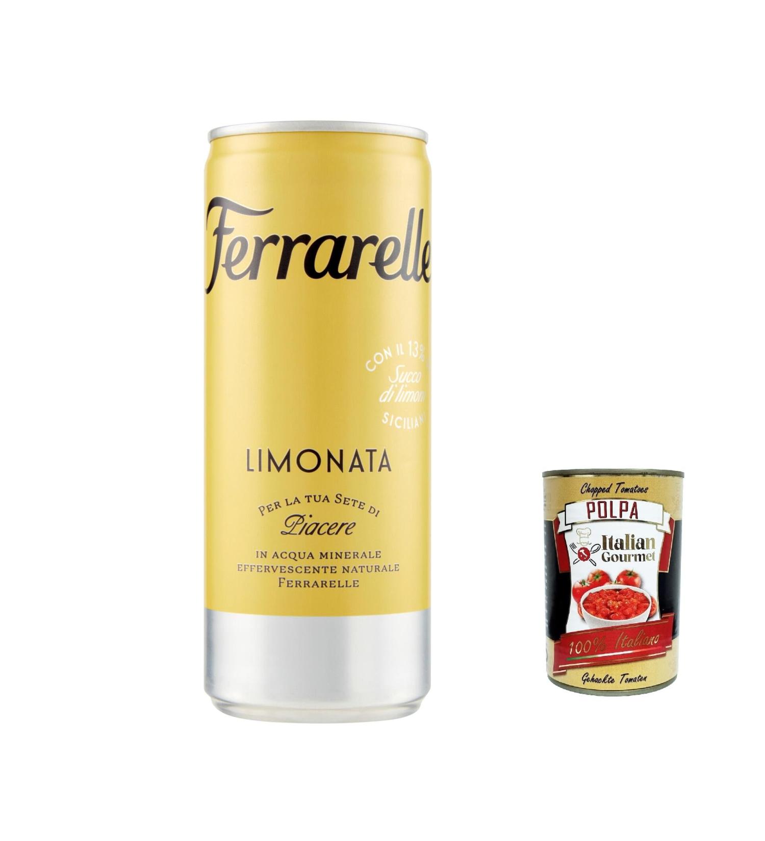  Italian Gourmet E.R. Ferrarelle Limonata Pack of 12 bottles of Ferrarelle mineral water lemonade. Soft drink. Carbonated beverage. 25 cl + Italian Gourmet Polpa 400 g - Buy Online on GoSupps.com