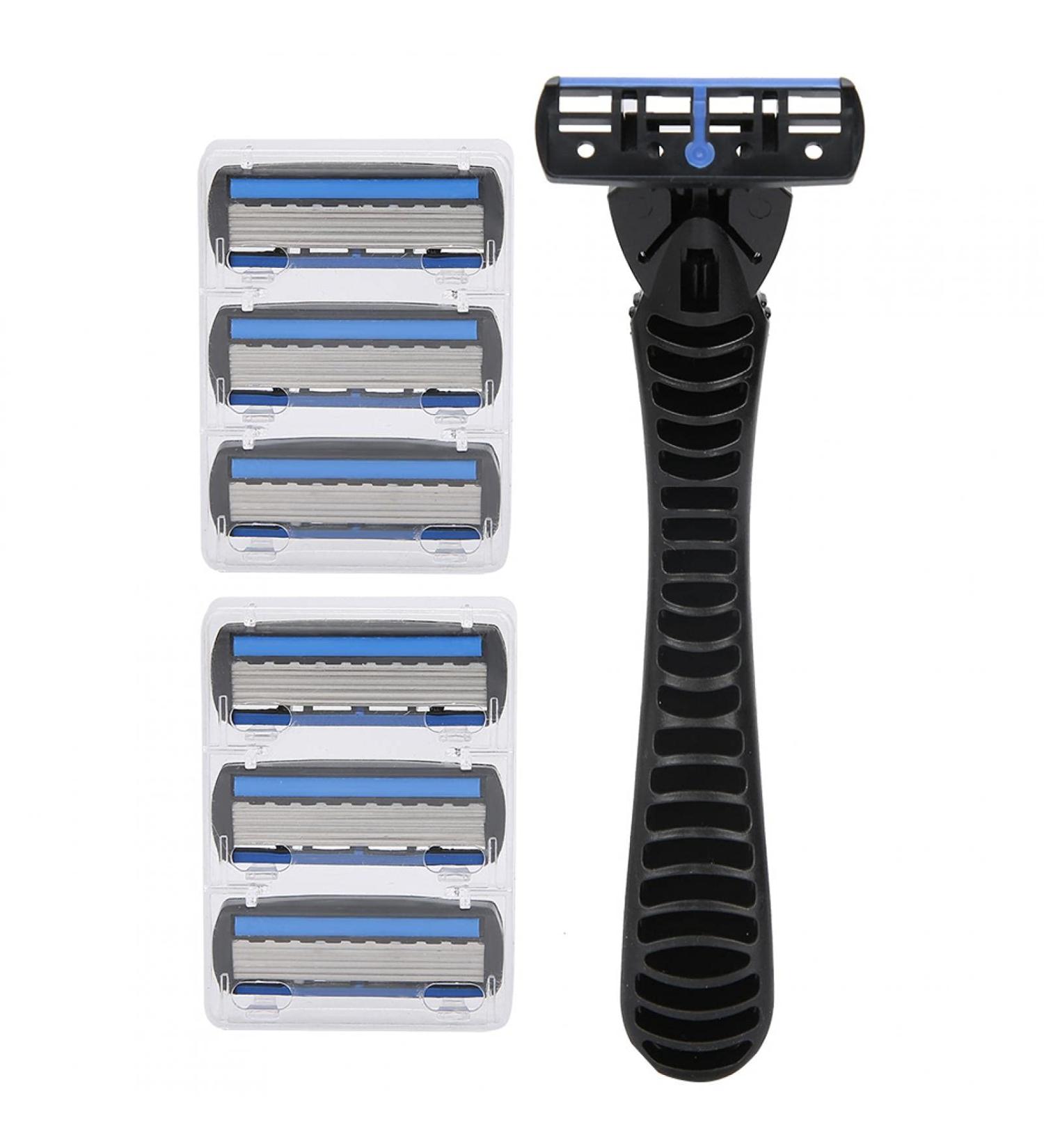 Men's Manual Shaver - Premium Stainless Steel Double-Layer Safety Razor with 6 Replacement Heads & 2 Bearings for Precision Hair Removal - Buy Online on GoSupps.com