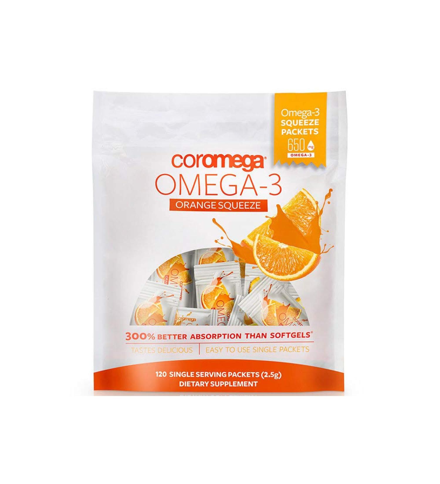 Coromega Omega-3 Orange Squeeze - 120 Packets (2.5g Each) | Premium Fish Oil Softgels - Buy Online on GoSupps.com