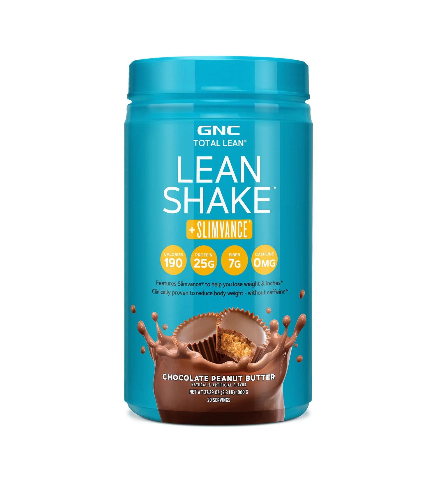 GNC Total Lean Shake + Slimvance | Chocolate Peanut Butter Protein Powder - 20 Servings | Supports Weight Loss | Caffeine Free - Buy Online on GoSupps.com