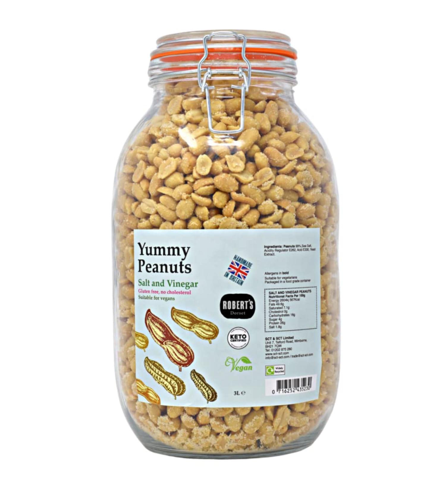 Yummy Peanut 3L / 2Kg Glass Jar - Available in Multiple Flavours - Gluten & Free Vegan Low Carb High Protein - Handmade in Britain with Family Recipe (Salt & Vinegar)