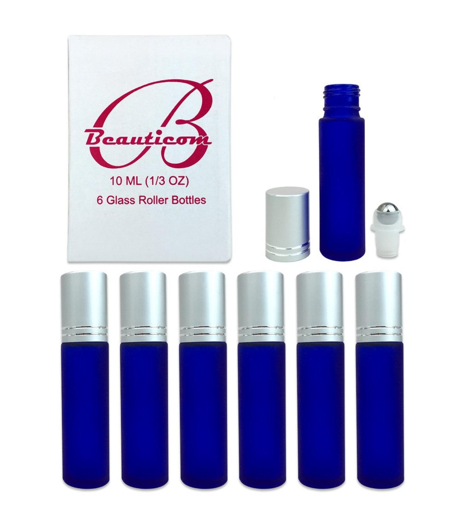 Beauticom Glass 10ml Roller Bottles with Metal Cap - Essential Oil Aromatherapy & Perfume | Frosted Blue (12 Pack - Buy Online on GoSupps.com