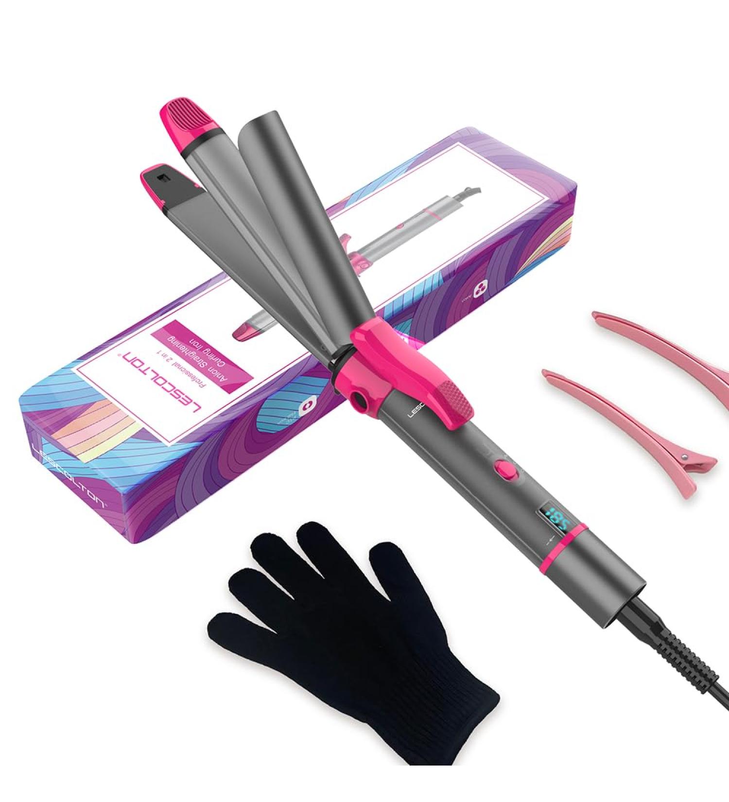 Lescolton 2 in 1 Curling Iron - Travel Hair Straightener & Curl Wand - Fast Heating Dual Voltage 1 Inch Barrel - Perfect for Girls & Women (Purple - Buy Online on GoSupps.com