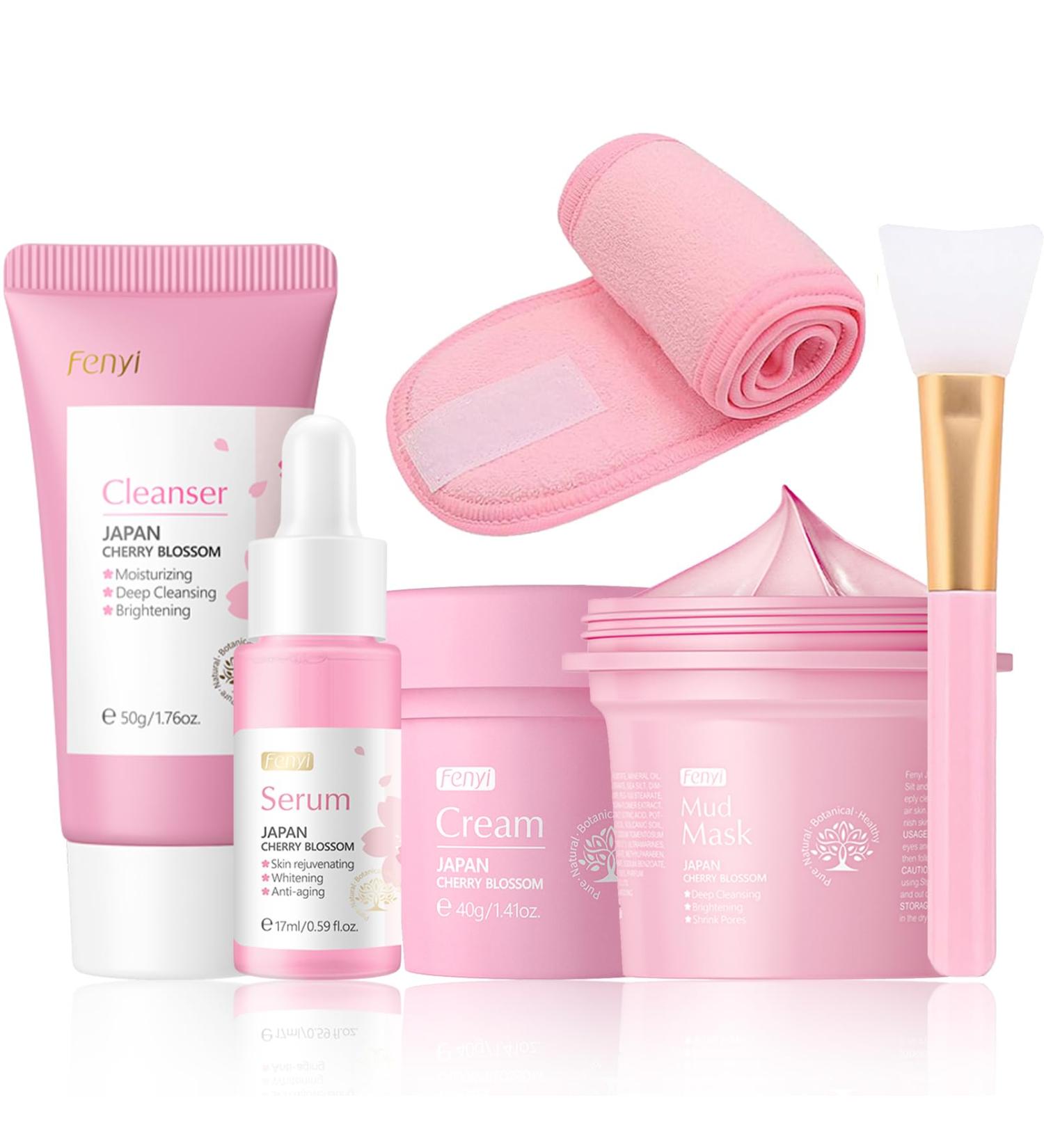Japan-Sakura Skincare Set | Complete Daily Skincare Kit for Women & Girls | Cleanser Serum Cream & More - Buy Online on GoSupps.com