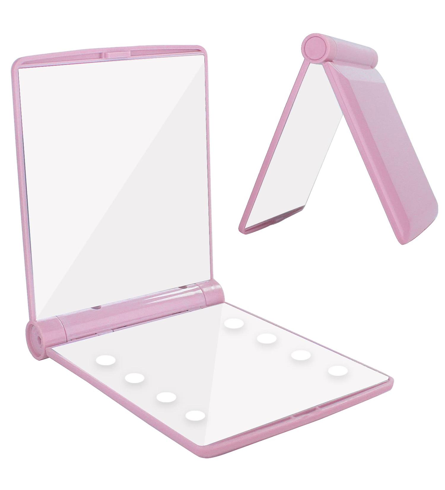 YUNYILAN Compact LED Lighted Makeup Mirror - Handheld & Portable for Travel (Pink-B) - Buy Online on GoSupps.com