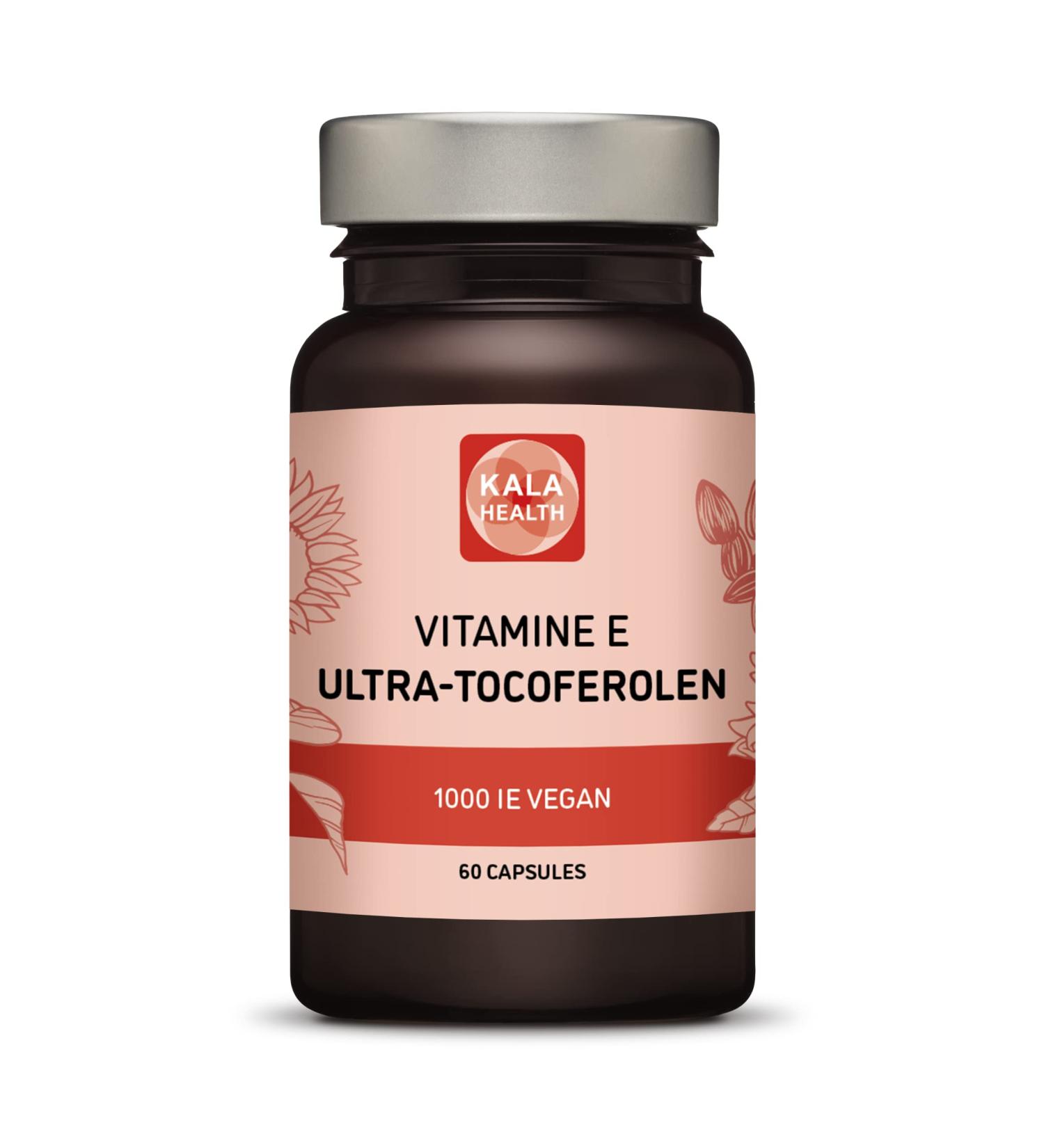 Kala Health Vitamin E 1000 Ie Ultra Tocopherol 450mg Vitamin E vegan - All 4 Tocopherols - Alpha Tocopherol + Beta Tocopherol + Gamma Tocopherol + Delta Tocopherol - Unique D Alpha Tocopherol 60