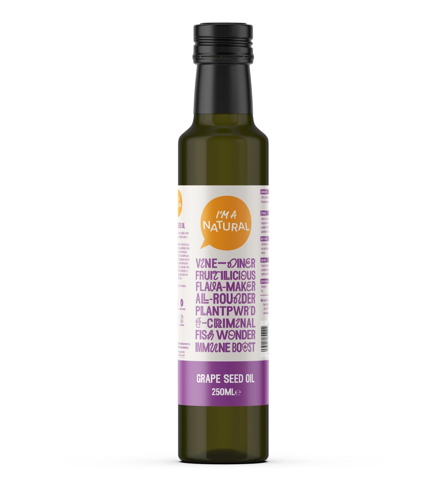 I'M A NATURAL Grape Seed Oil (250ml) Vegan Cold Pressed Grapeseed Oil Cooking Oil for Healthy Snacks & Meals Vitamin E/Antioxidant Rich Grape Seed Oil Bottle - Genuine I'm A Natural Grape Seed Oil - Buy Online on GoSupps.com