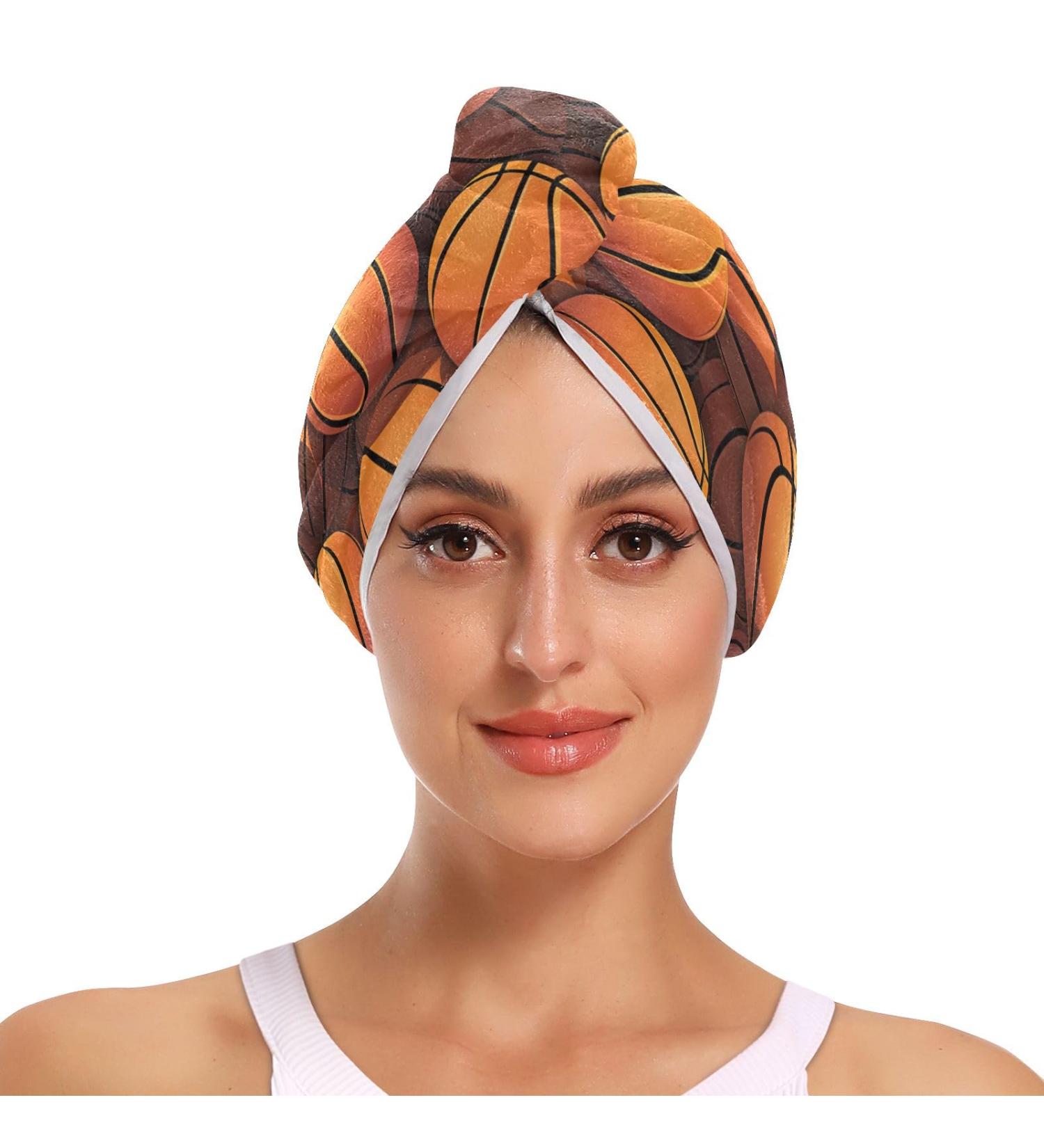 Super Absorbent Basketball Pattern Hair Towel 2 Pack | Quick Dry Hair Turbans for Women & Girls | Ideal Hair Drying Solution - Buy Online on GoSupps.com