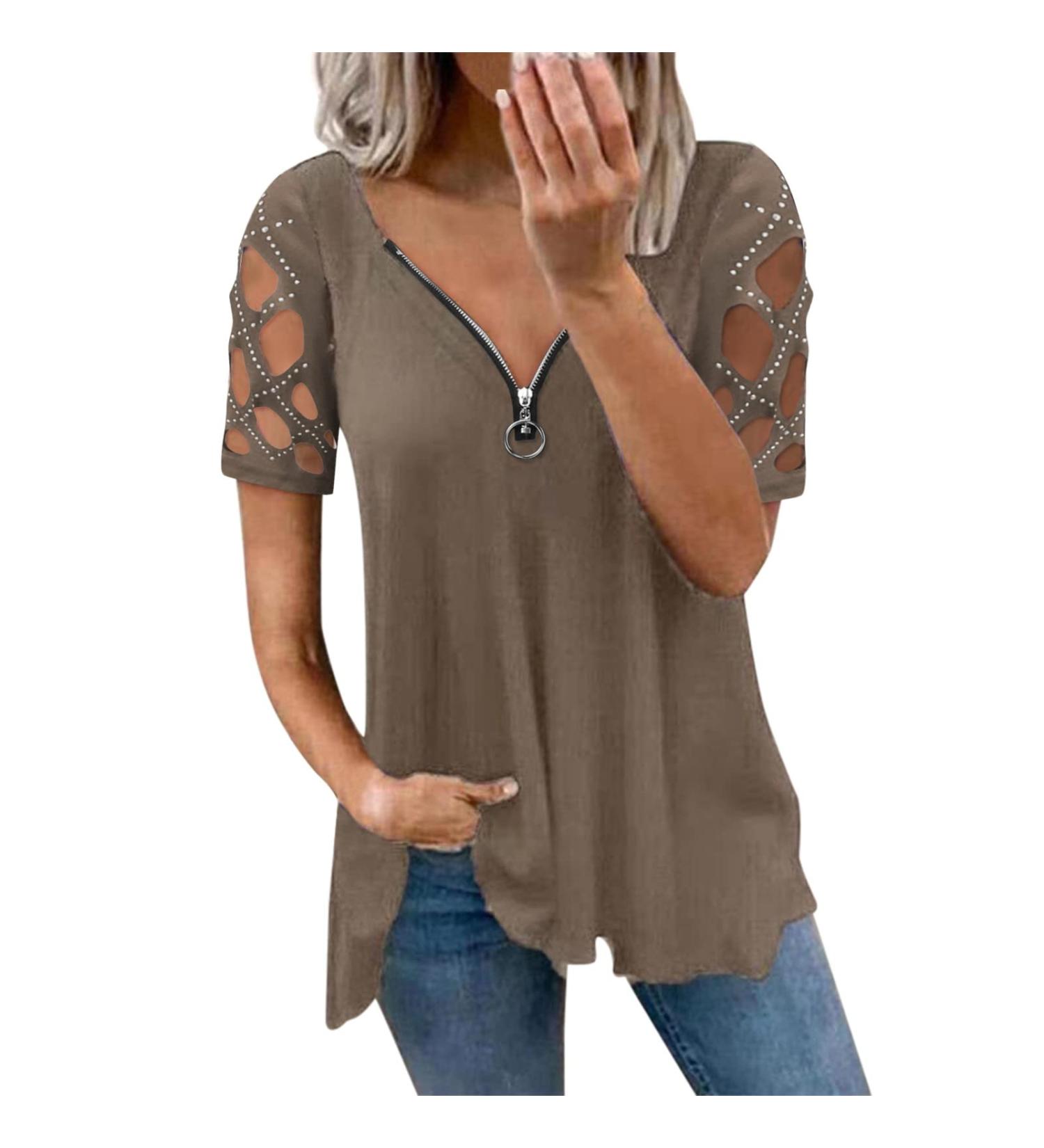 Shop Trendy Genetic Women's Tops: V/O Cutout Floral Sleeve T-Shirts Summer Tunic Plus Sizes in White Black & Red | International Shipping Available - Buy Online on GoSupps.com