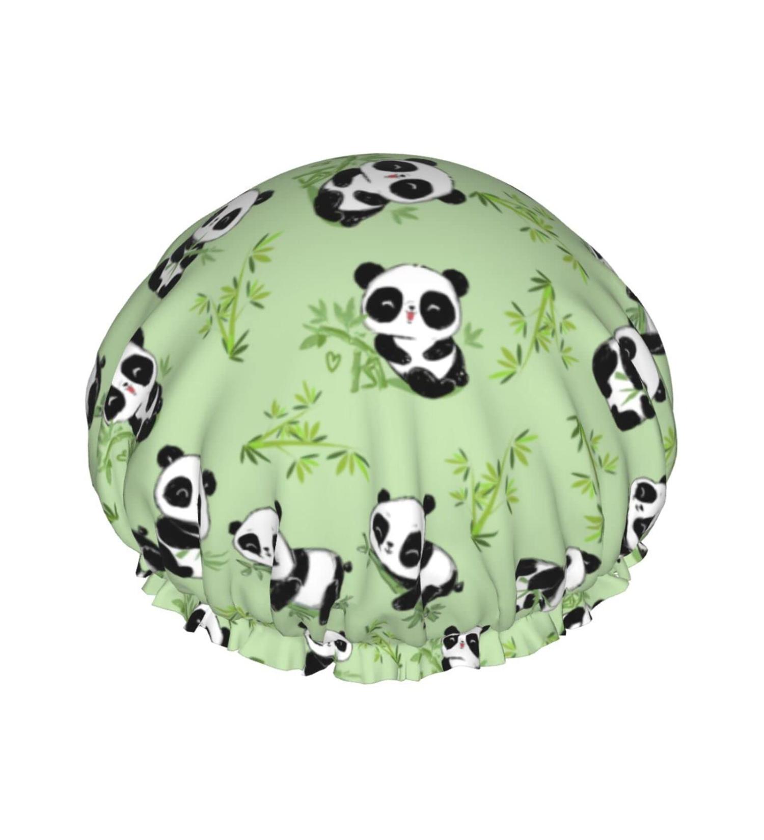 Bamboo Reusable Shower Cap with Sketch Panda Design | Waterproof Double Layer Bathing Hat for Women, Kids, and Men - Buy Online on GoSupps.com