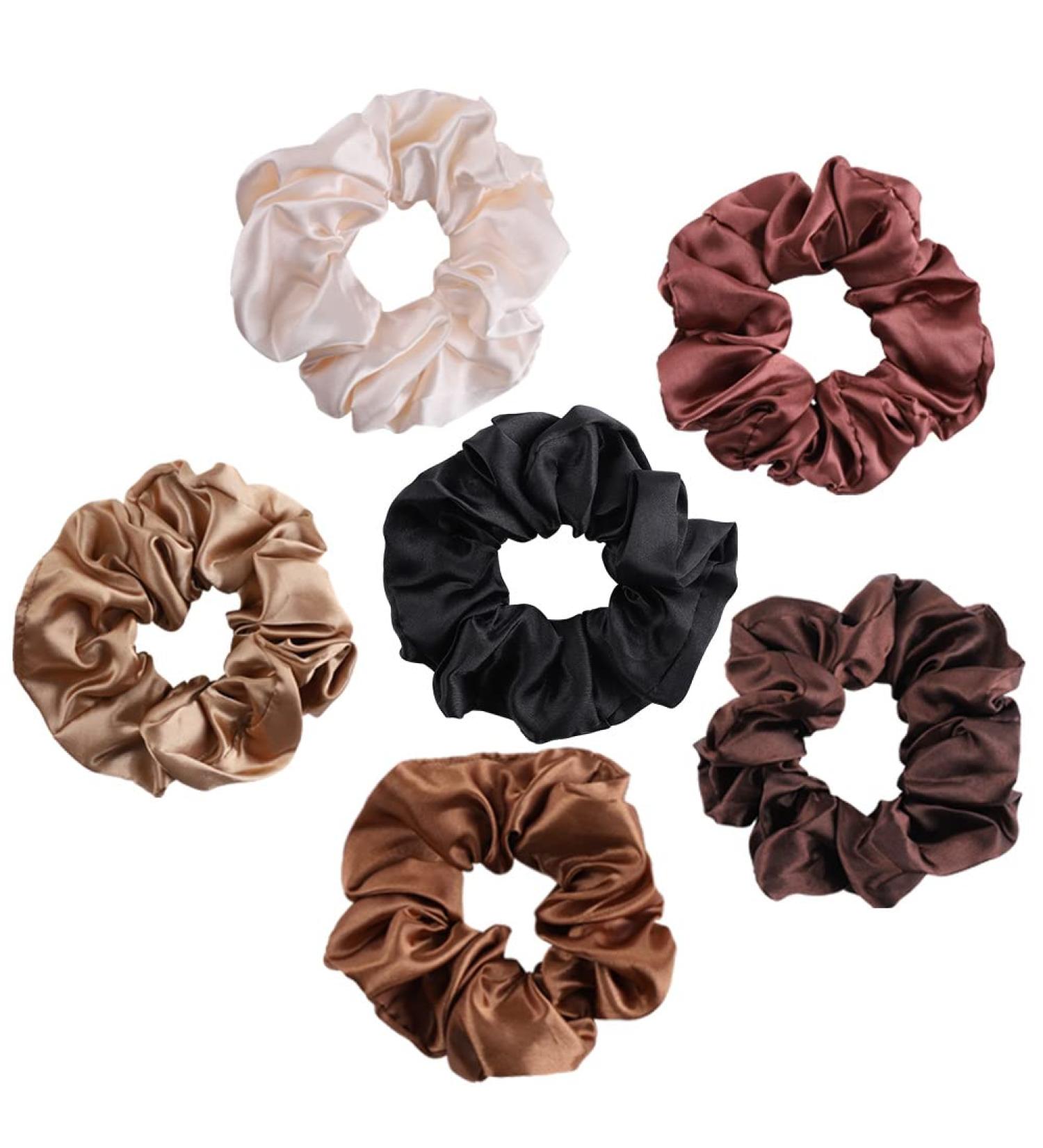 6-Pack Satin Hair Scrunchies Set - Elegant Elastic Ponytail Holders for Women & Girls - Buy Online on GoSupps.com