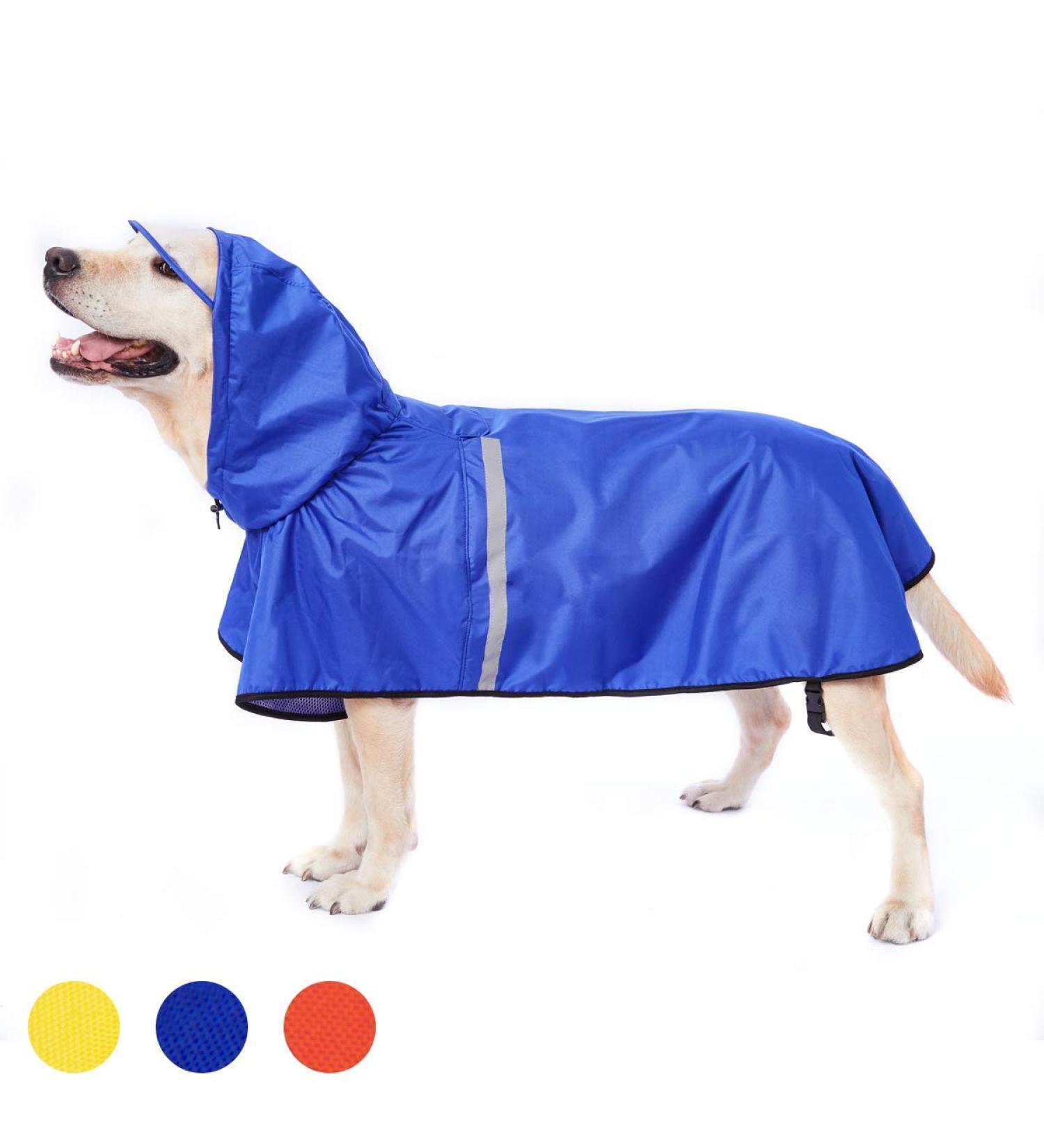Docio Waterproof Dog Raincoat with Hood & Reflective Strip - 5XL Blue Jacket for Medium to Large Dogs - Buy Online on GoSupps.com