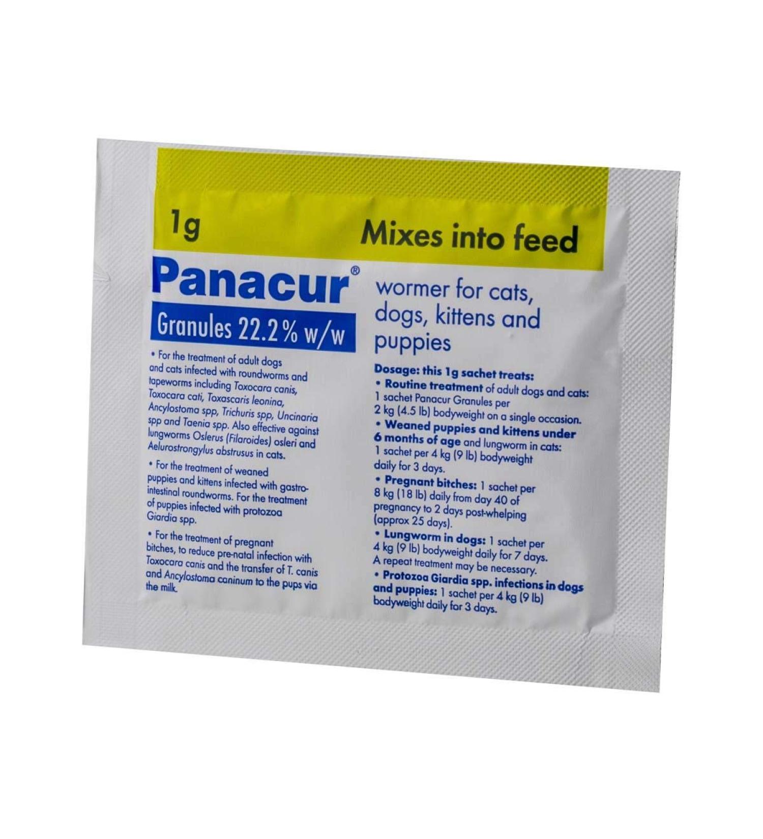 Panacur 22% Granules for Cats & Dogs 1g 3 sachets 1 g (Pack of 3)
