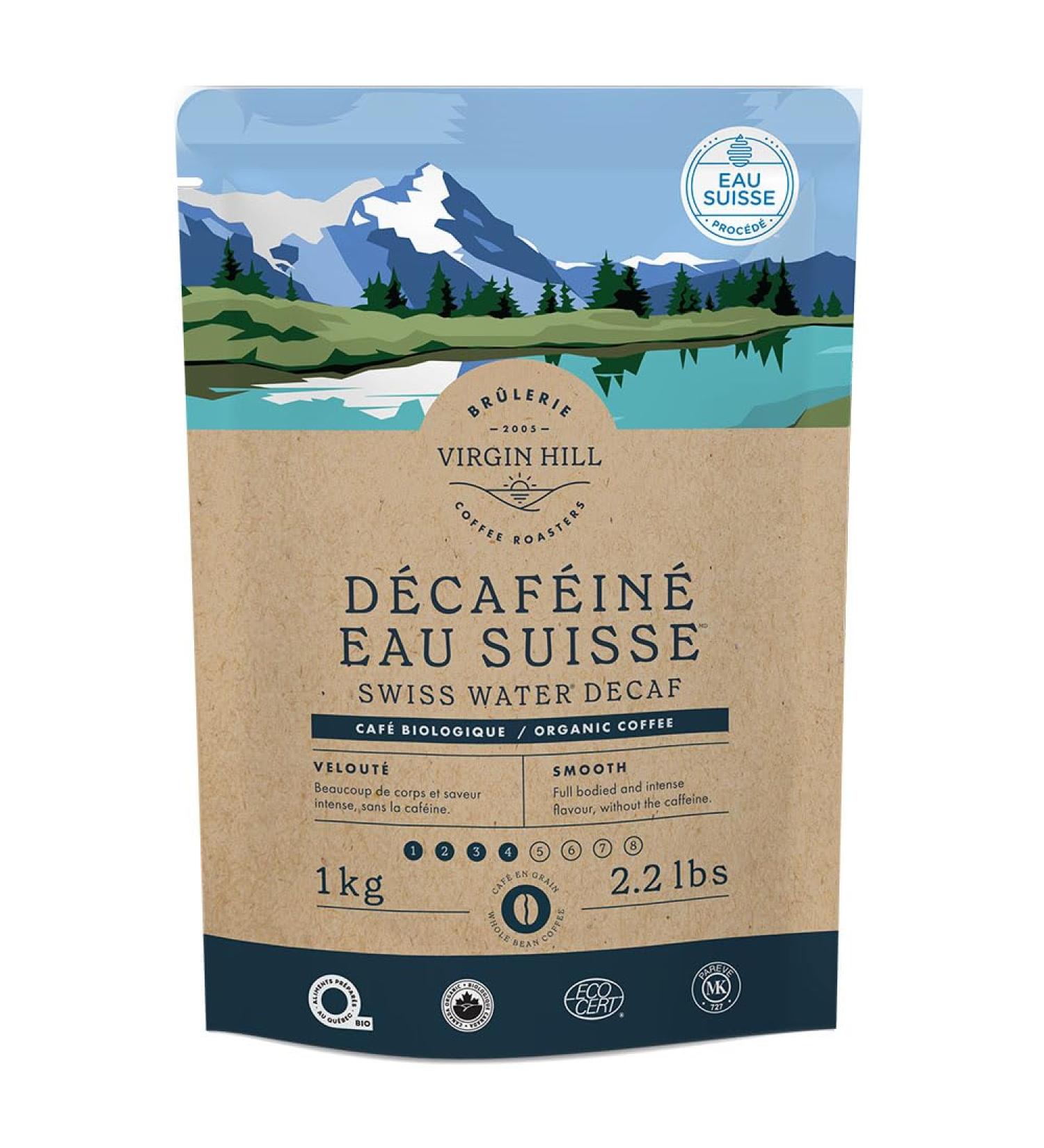 Virgin Hill Coffee - Organic Swiss Water Decaf - Smooth Intensity & Medium Roast - High-Grade Arabica Coffee (Whole Bean 2.2 lbs / 1 kg) Whole Bean 2.2 lbs / 1 kg - Buy Online on GoSupps.com