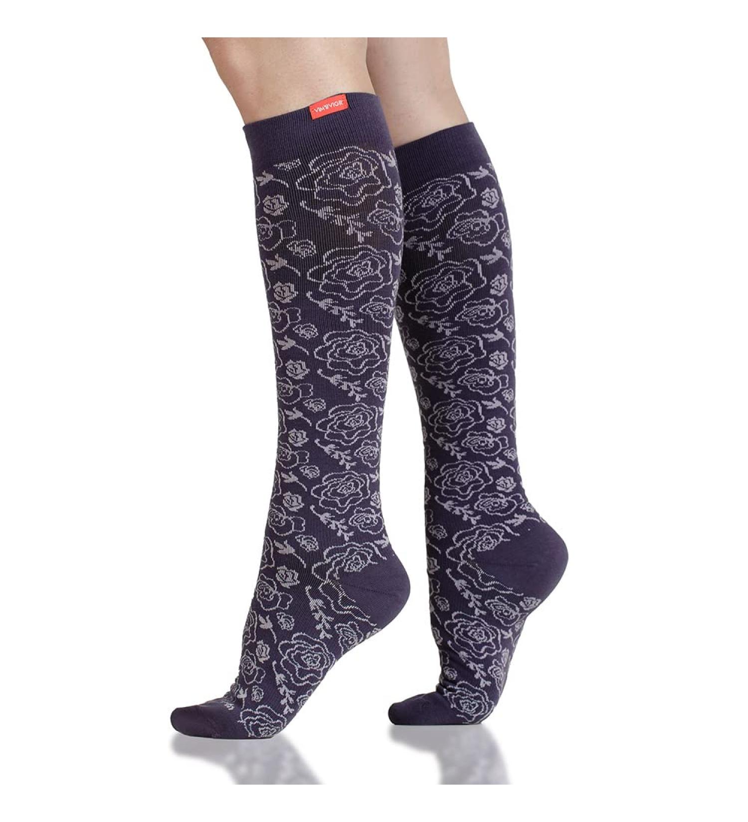 VIM & VIG Compression Stockings - Merino Wool 15-20 mmHg Vintage Purple Juliet Floral Unisex Medium/Large - Buy Online on GoSupps.com