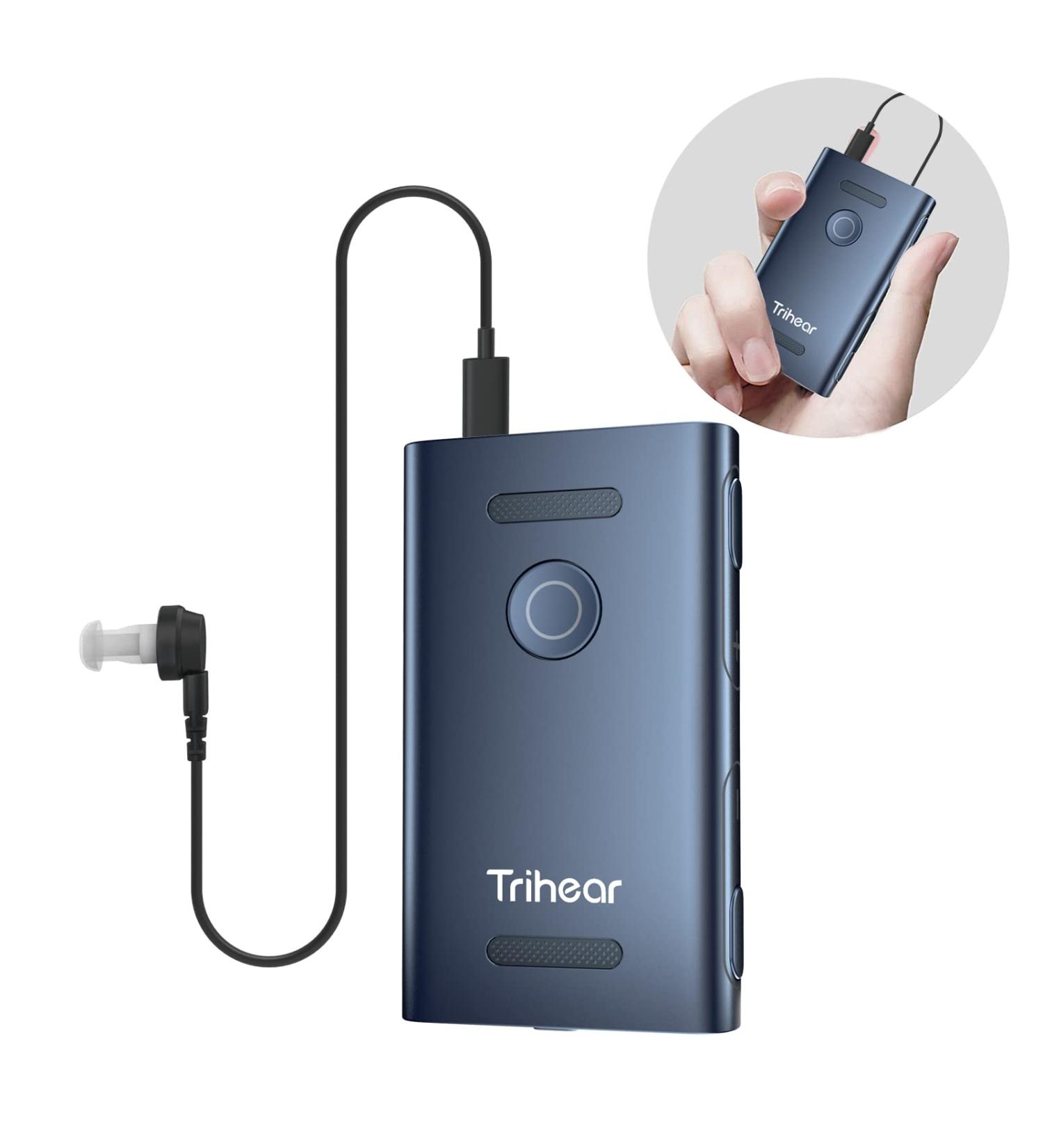 Trihear USB-C Rechargeable Hearing Aids for Seniors & Adults - Noise Cancelling Clip-On Digital Amplifier - Adjustable Volume - Blue - Buy Online on GoSupps.com