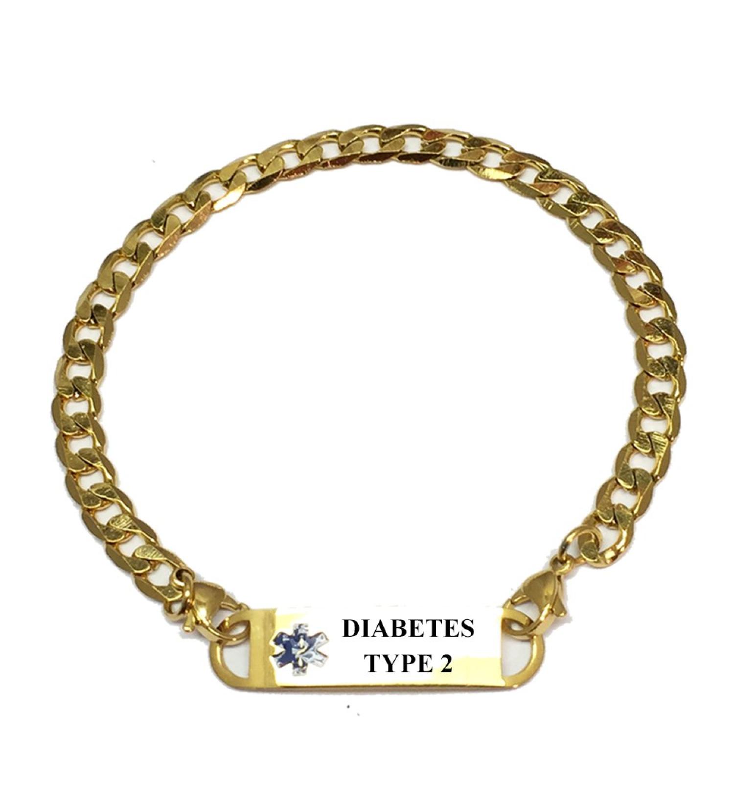 Buy Pre-Engraved Gold Plated Diabetes Type 2 Medical ID Bracelet for Women - 7.5" Curb Link Design - Buy Online on GoSupps.com