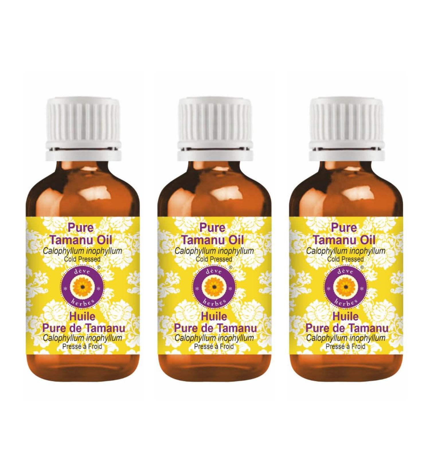 Deve Herbes Pure Tamanu Oil (Calophyllum inophyllum) Cold Pressed (Pack of Three)100ml X 3 (10 oz) - Buy Online on GoSupps.com