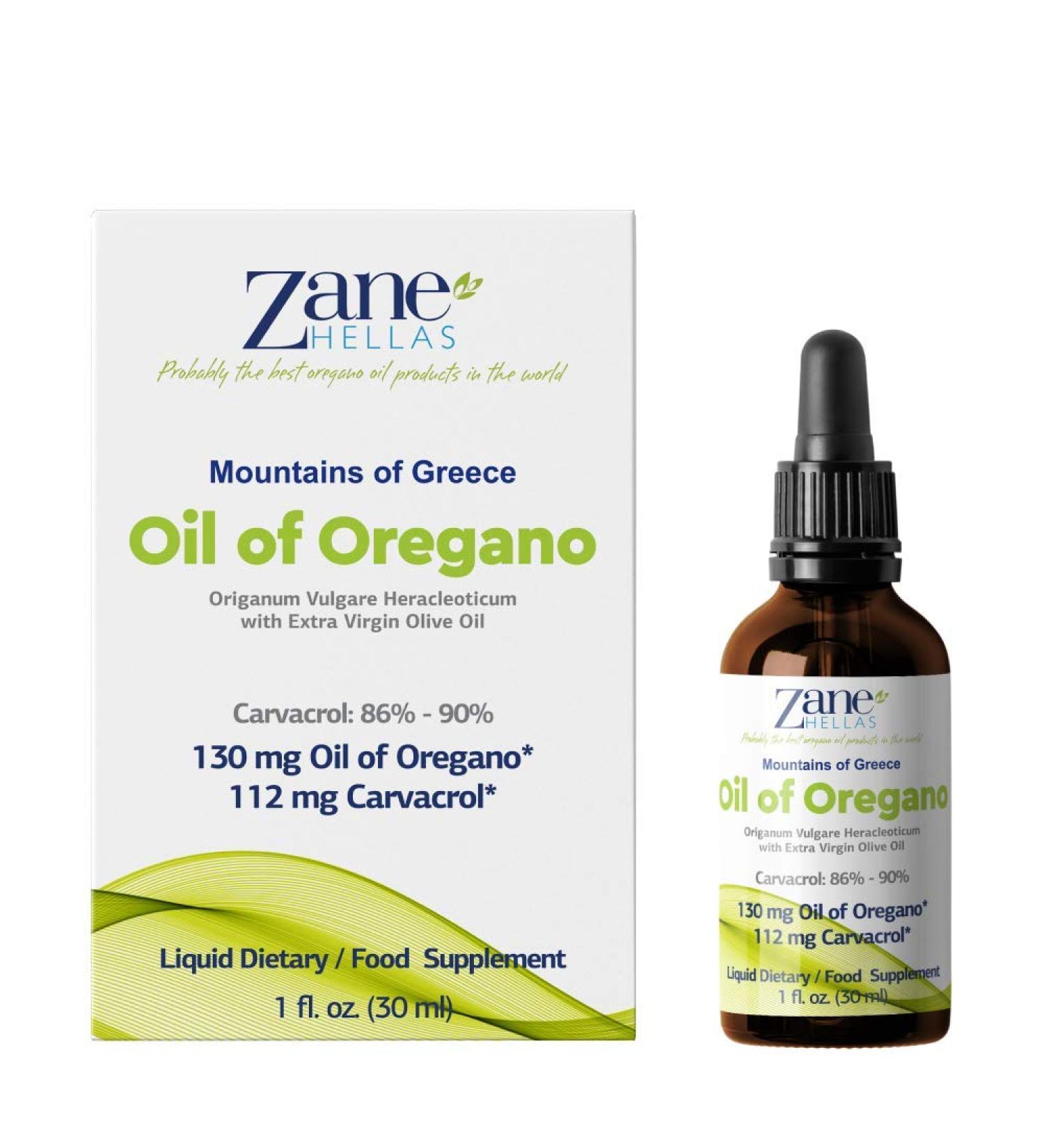 Zane Hellas 70% Oregano Oil - Greek Essential Oil with 86% Carvacrol | 112mg per Serving | Premium 30ml - Buy Online on GoSupps.com