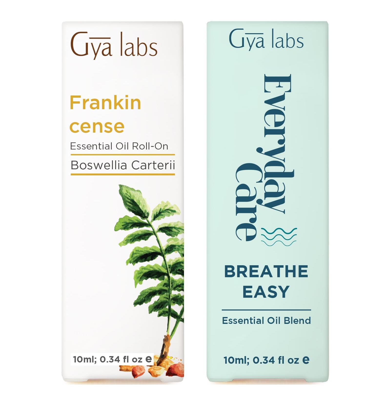 Frankincense & Breathe Roll On Set - Essential Oils Aromatherapy Roll On with Essential Oil Set - 2x0.34 fl oz - Gya Labs - Buy Online on GoSupps.com