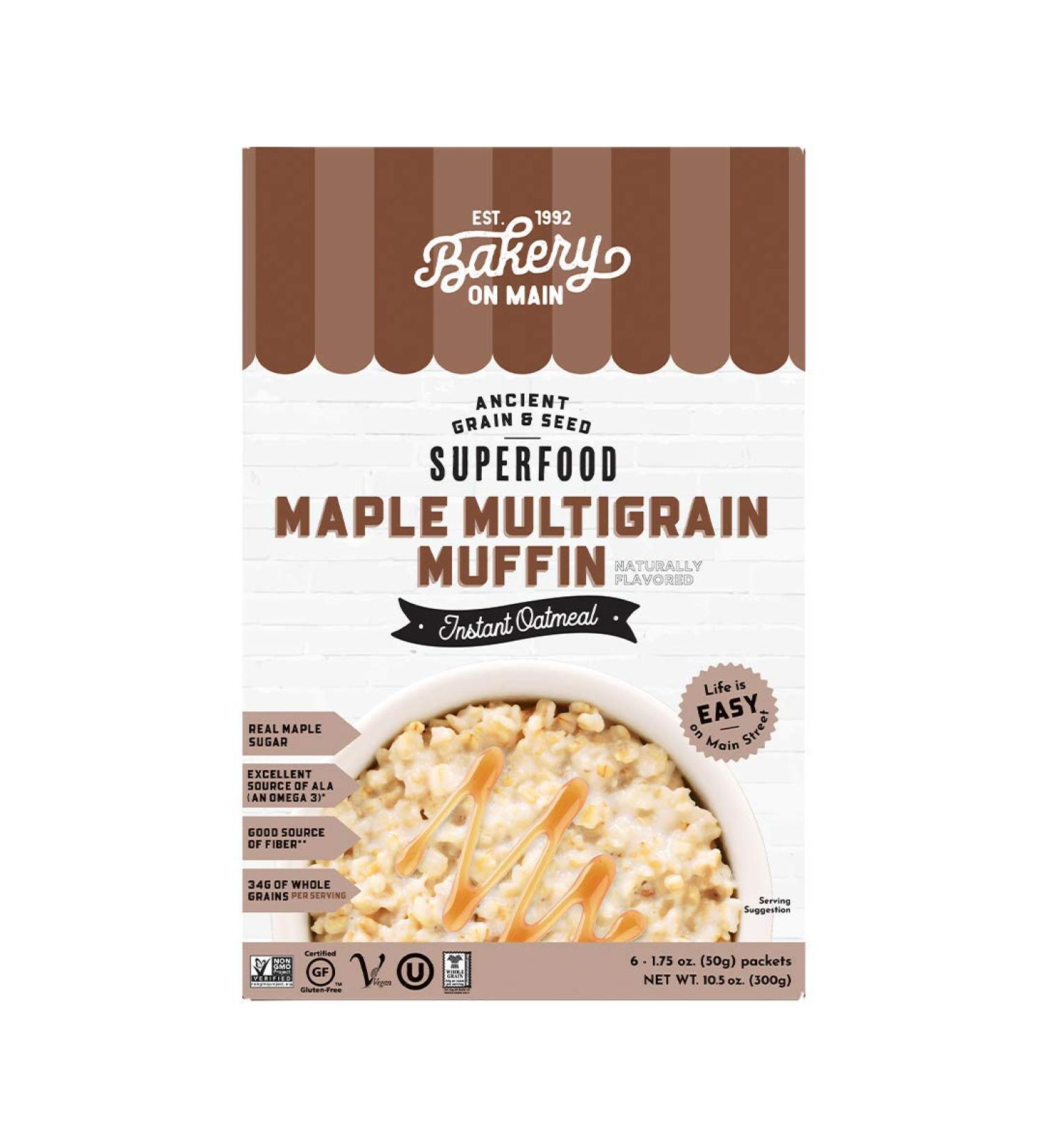 Bakery On Main Gluten-Free Instant Oatmeal - Vegan Maple Multigrain Muffin (6 Pack) | Non-GMO - Buy Online on GoSupps.com