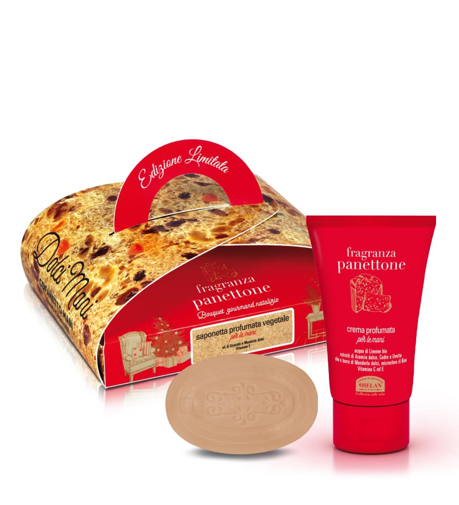 Helan Panettone Nourishing Hand Cream with Sweet Almond Oil Vitamin C and Vitamin E 50ml + Solid Plant Hand Soap 75g Ideal Gift Set for Women - Buy Online on GoSupps.com