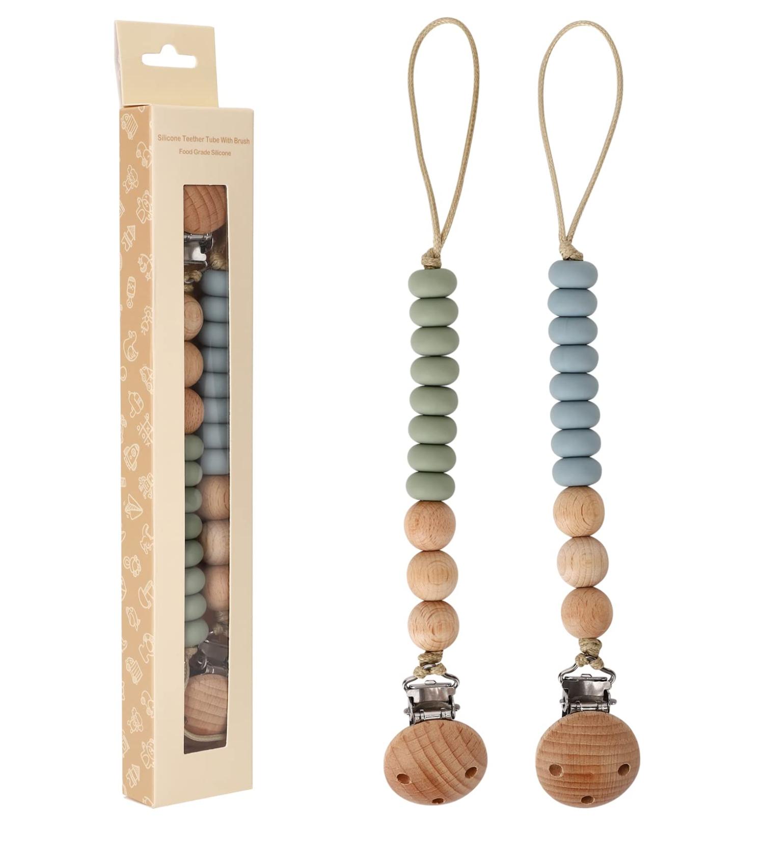 Pacifier Clip AULEGE 2-pack Silicone Binky Holder for Soothie & Teething Toy - Sage Ether | Ideal Shower Gift for Newborn Boys and Girls - Buy Online on GoSupps.com
