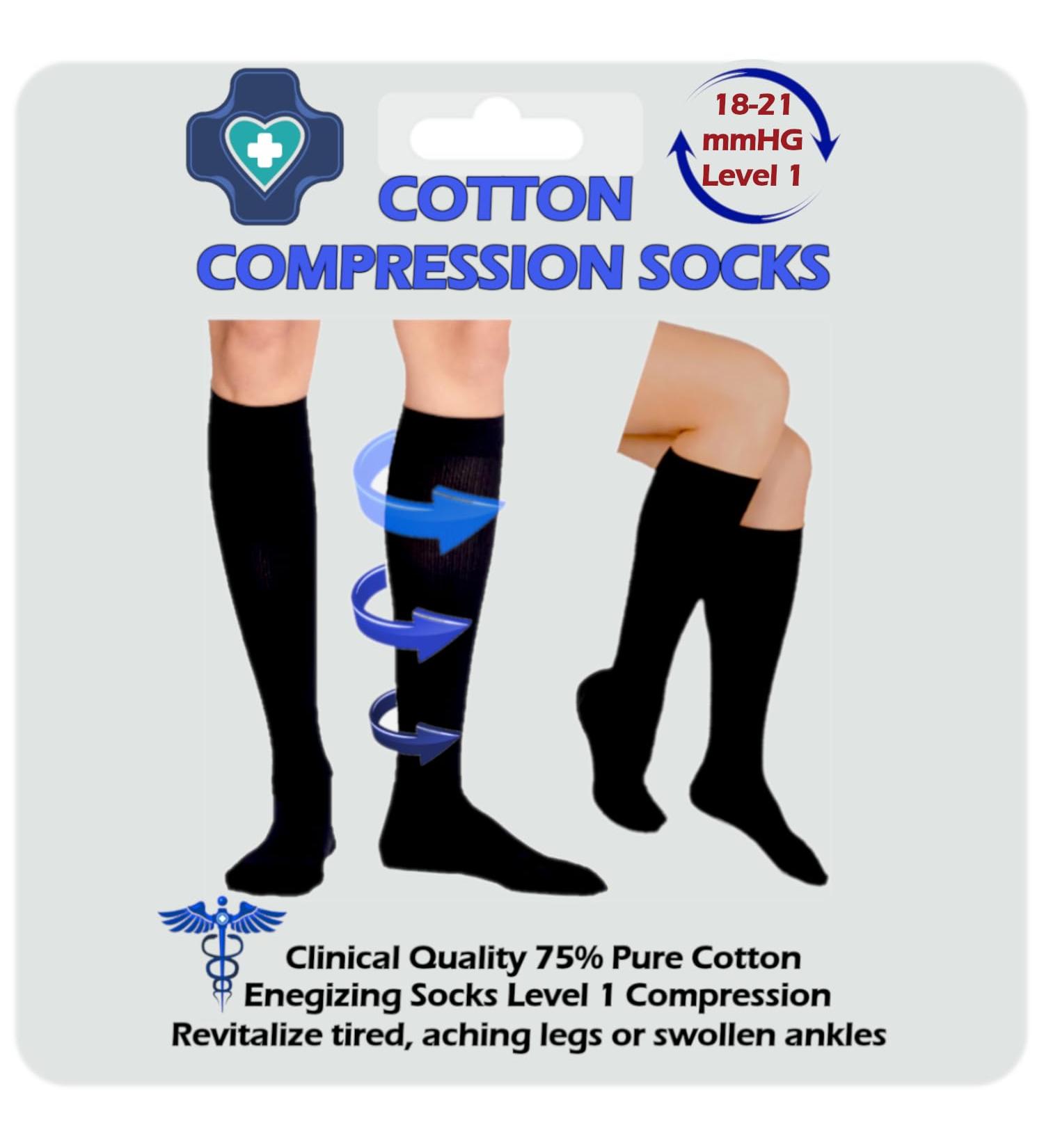 Kensington Cotton Compression Socks for Women & Men - Medical Grade Support for Calf & Ankle - Black, Shoe Size 9-11 - Buy Online on GoSupps.com