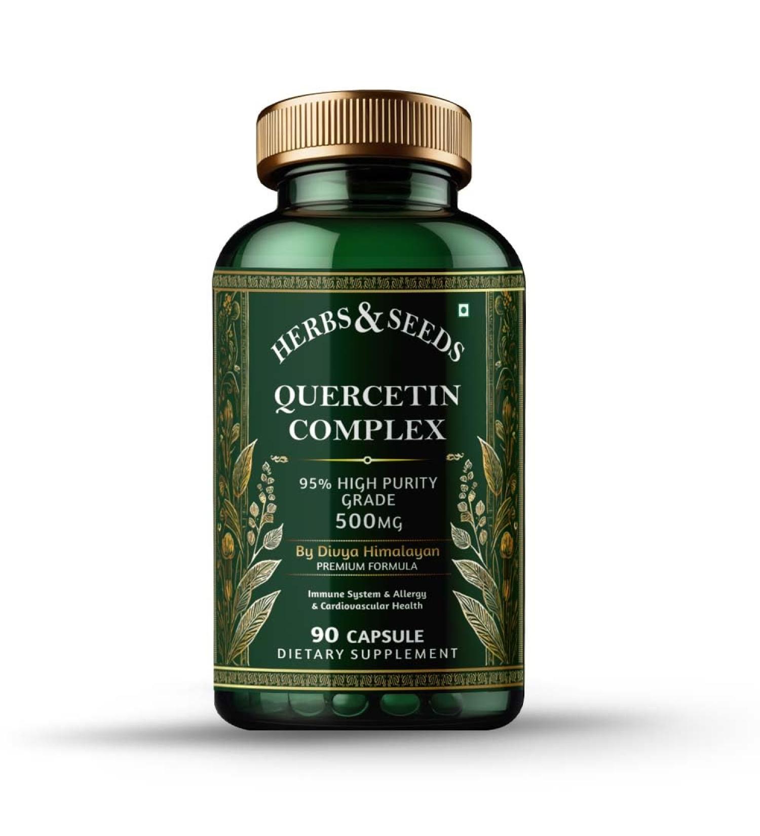 HERBS & SEEDS Quercetin Complex 500mg Supplement Natural Vegan Sources with Bioflavonoids & Potent Antioxidants for Cellular Health Support & Promotes Immunity 90 Capsules - Buy Online on GoSupps.com