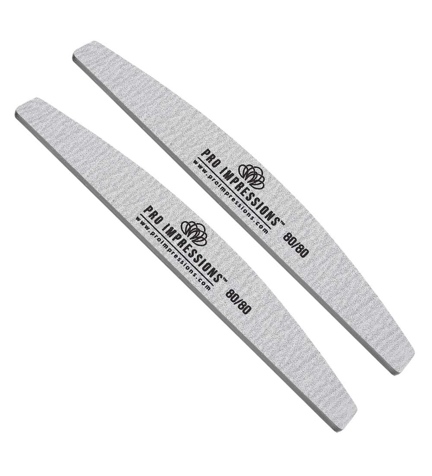 Pro Impressions 80/80 Grit Premium Half Moon nail Files 2-Piece Silver
