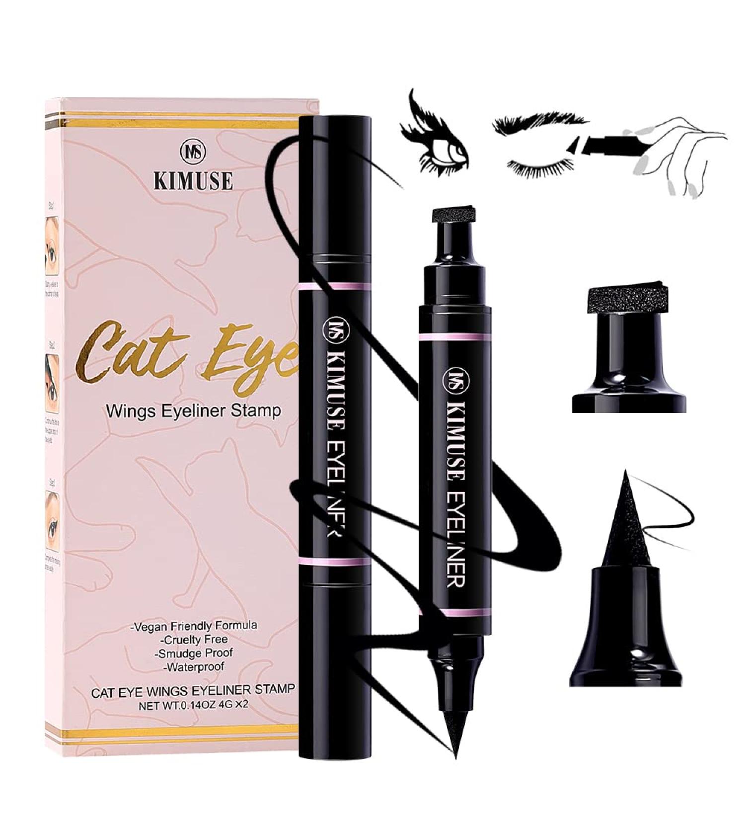 KIMUSE Winged Eyeliner Stamp-2 Eyeliner Pens for Perfect Wing Cat Eye Stamp Eyeliner Waterproof Smudge Proof Long Lasting Makeup Liquid Eye Liner (BLACK) - Buy Online on GoSupps.com