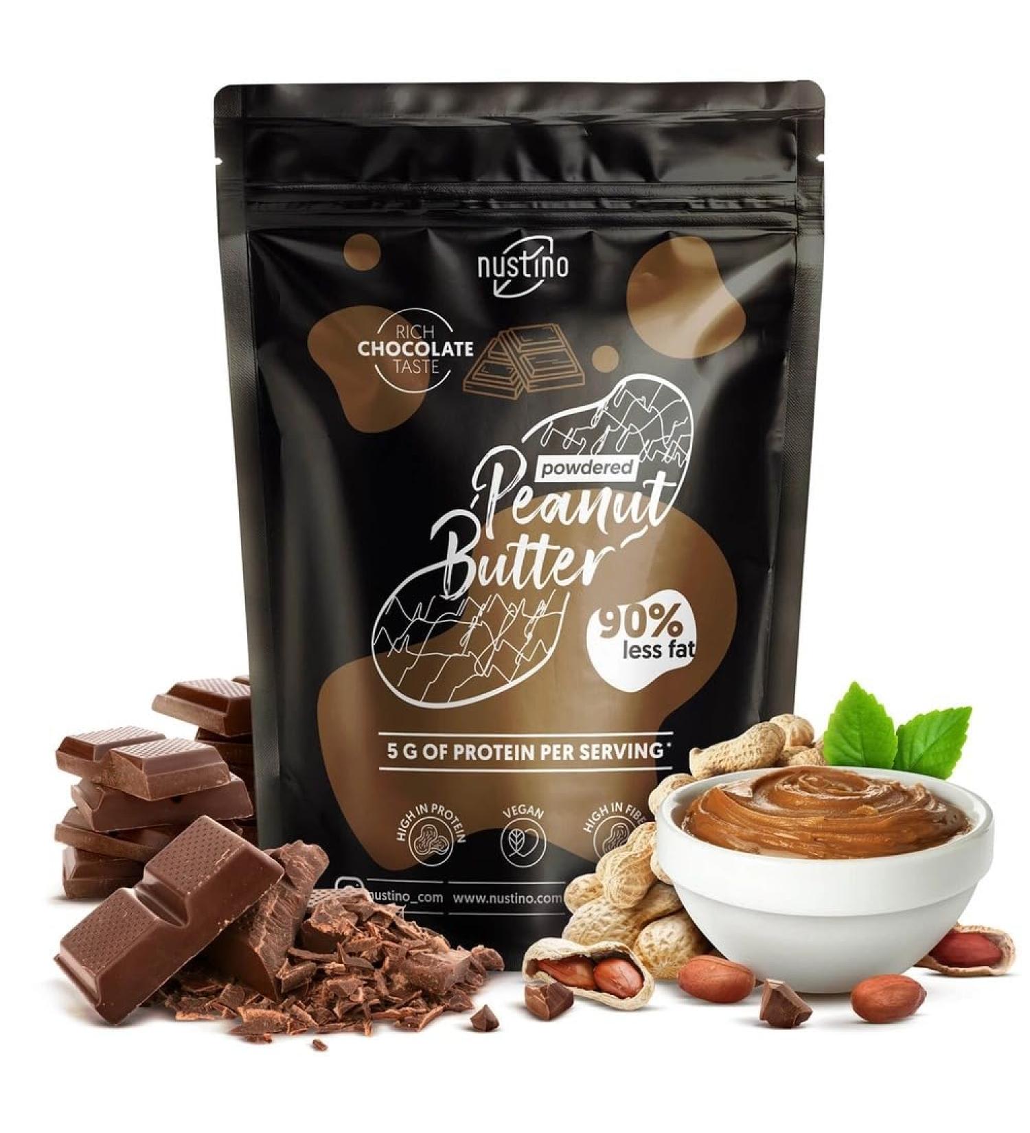 Nustino Chocolate - Peanut Butter Powder 400g | Degreased Peanut Butter | Healthy Snack | Peanut Cream Powder | Peanuts Chocolate | 0.4kg - Buy Online on GoSupps.com