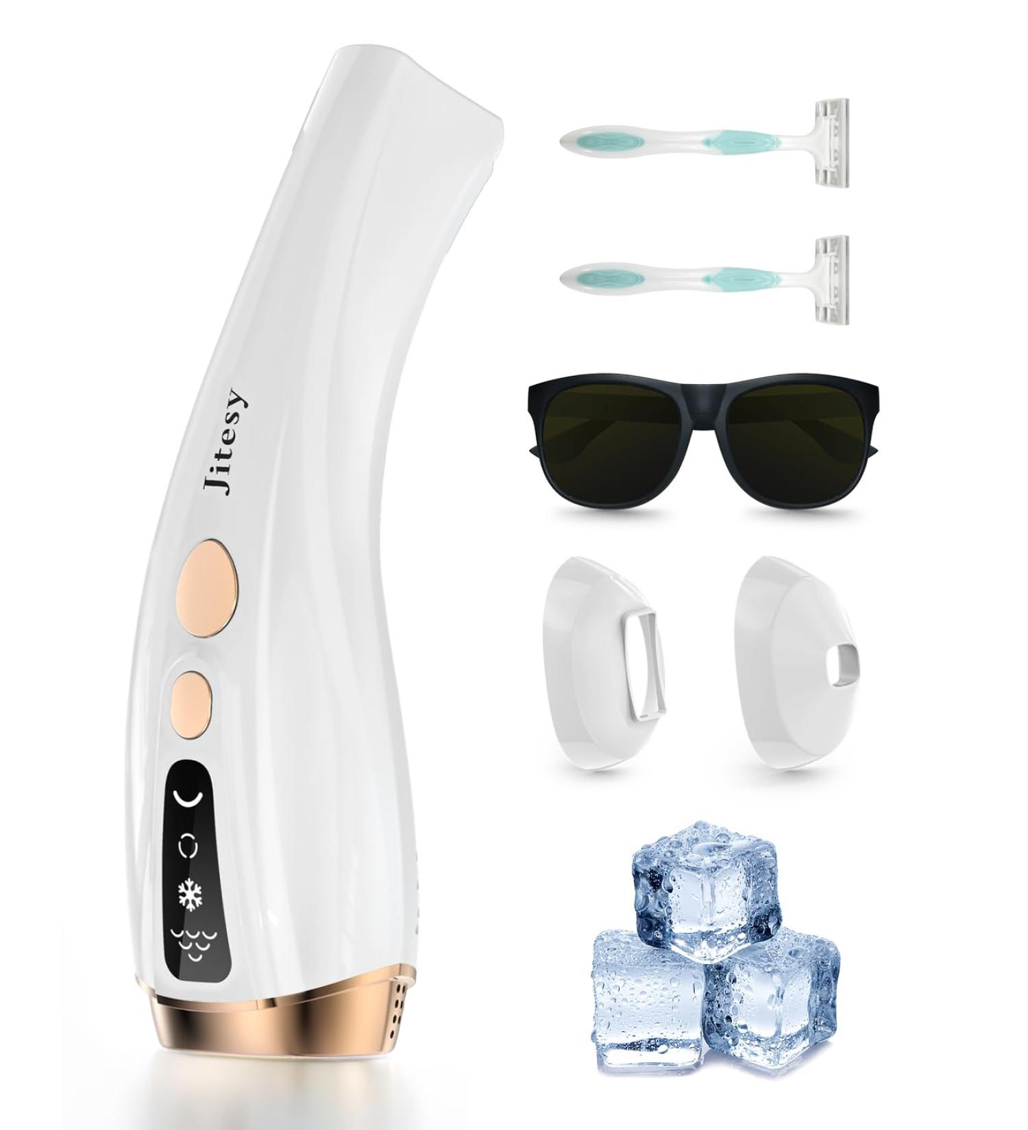 Jitesy IPL Hair Removal Device for Women and Men - Permanent & Painless 2-in-1 Hair Remover with Ice Cooling Technology - Unlimited Flashes, Home Use for Facial, Arms, Legs, Bikini - JT1 Gold - Buy Online on GoSupps.com