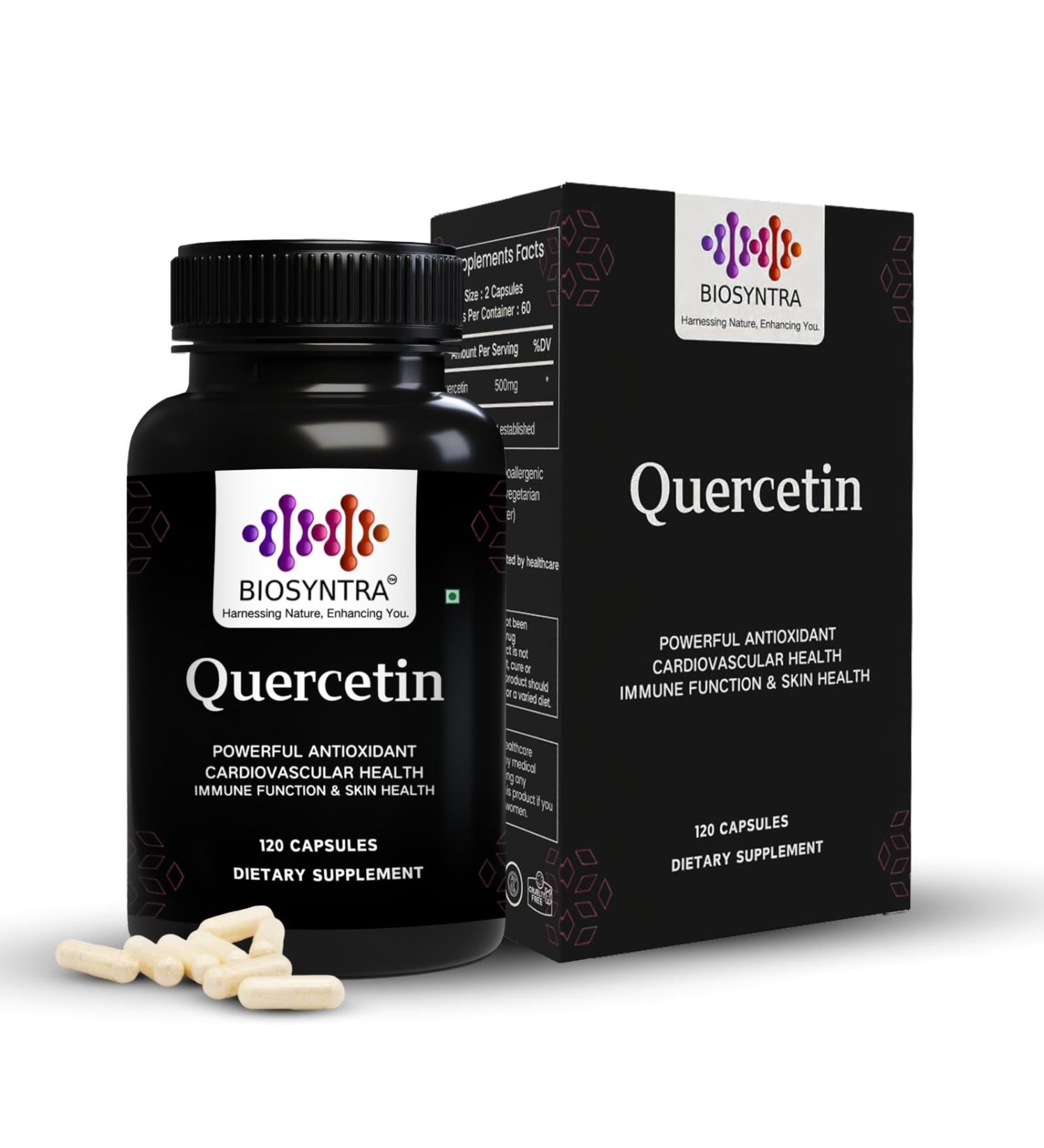 Biosyntra Pure Quercetin 500mg - Pure Quercetin Capsules for Immune Support & Cellular Protection Gluten-Free Non-GMO 120 Capsules - Buy Online on GoSupps.com
