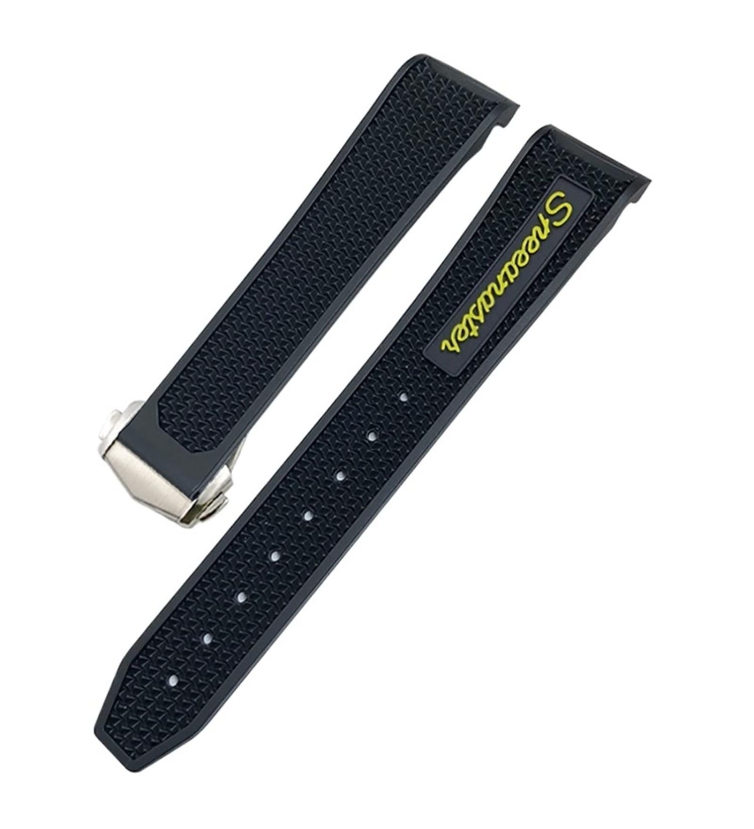 HAMONEE Silicone Watch Bracelet 18mm-22mm for Omega Moonwatch Speedmaster Seamaster 300 Soft Black/Yellow Bands - Buy Online on GoSupps.com
